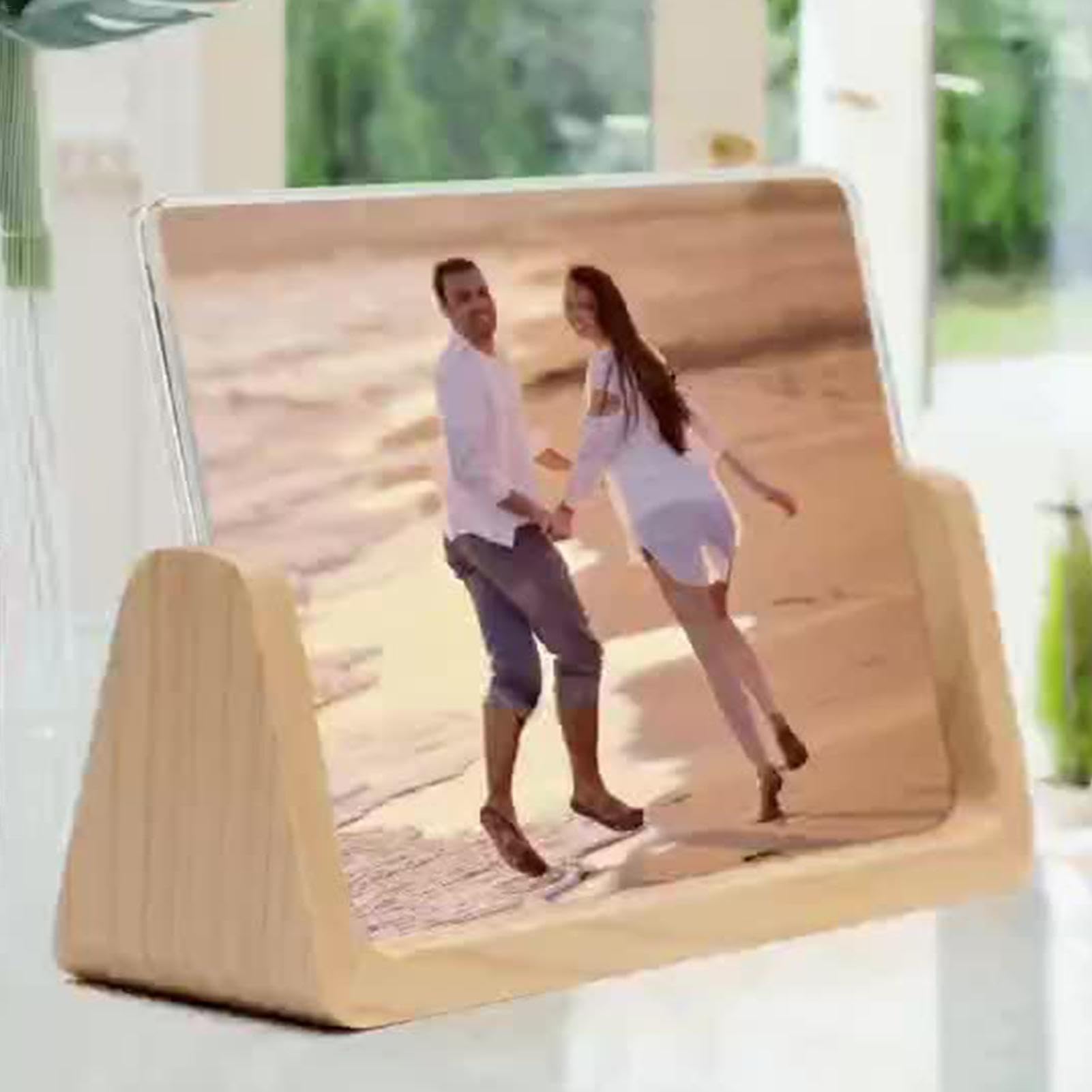Wooden Desktop Photo Frame - U-Shaped Rustic Picture Frame with Clear Acrylic Plate for Home & Office Decoration | Perfect for Displaying Family Photos, Wedding Pictures, and Artwork on Desks, Shelves, or Nightstands
