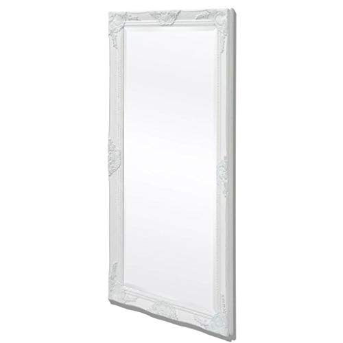 VidaXL Vintage Decorative Wall Mirror with Wooden Baroque Style Frame - 47.2x23.6 Inch White Hanging Mirror for Hallway, Bedroom, Living Room & Dresser Decor | Perfect for Home Interior Design & Wall Decoration