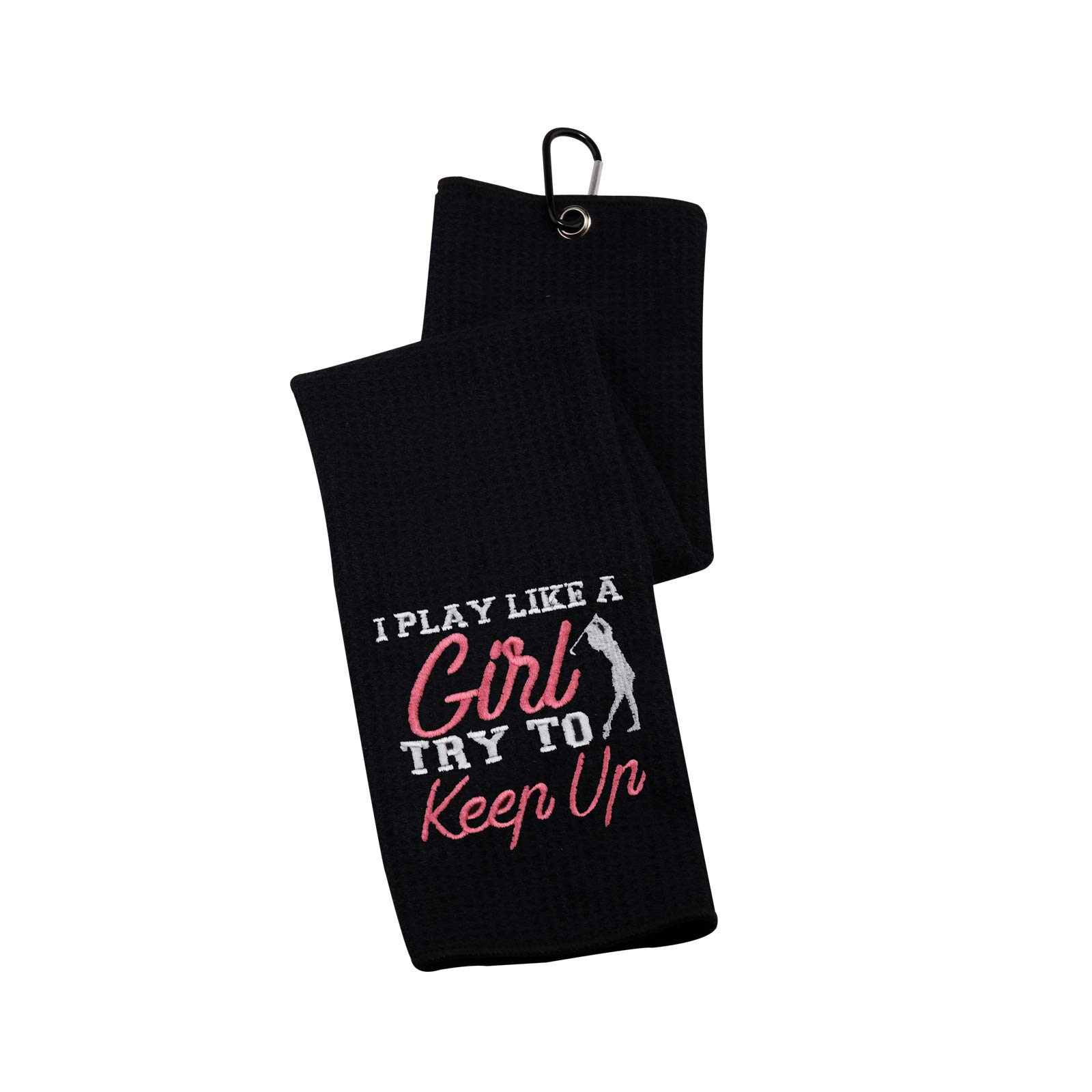 PWHAOO Funny Golf Towel for Women - 'I Know I Play Like A So Try to Keep Up' Golf Gift with Clip | Perfect for Golf Courses, Driving Ranges & Tournament Gifts