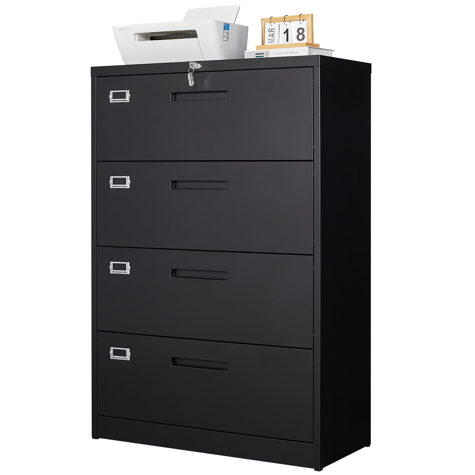 Letaya 4-Drawer Metal Lateral File Cabinet with Lock - Steel Wide Filing Storage Cabinet for Hanging Files (Letter/Legal/F4/A4 Size) - Black Home Office Furniture for Document Organization | Perfect for Office, Study Room & Home Workspace