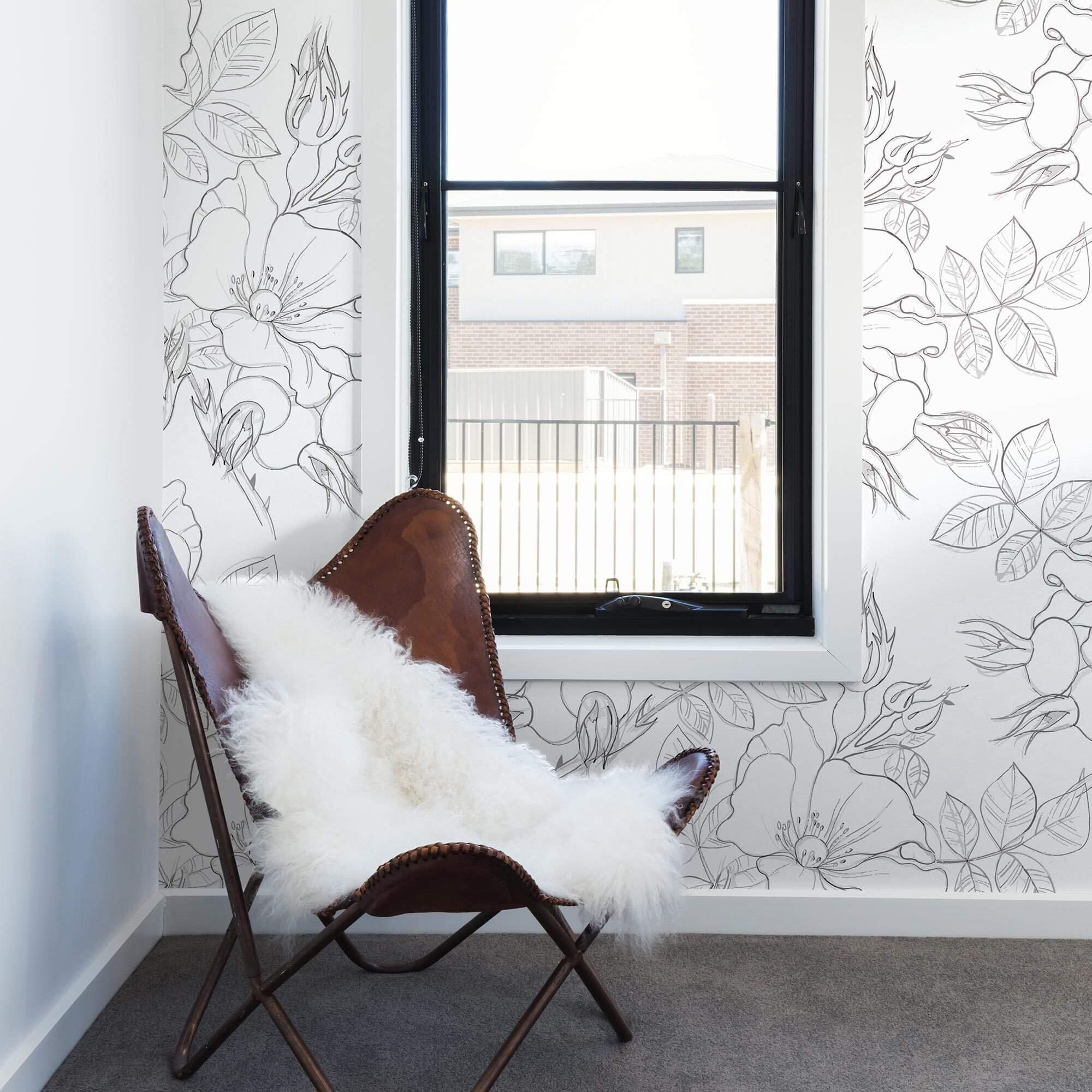 Elegant Charcoal and White Floral Peel and Stick Removable Wallpaper - Self-Adhesive Decorative Vinyl for Bedroom, Living Room, Office & Nursery Decor
