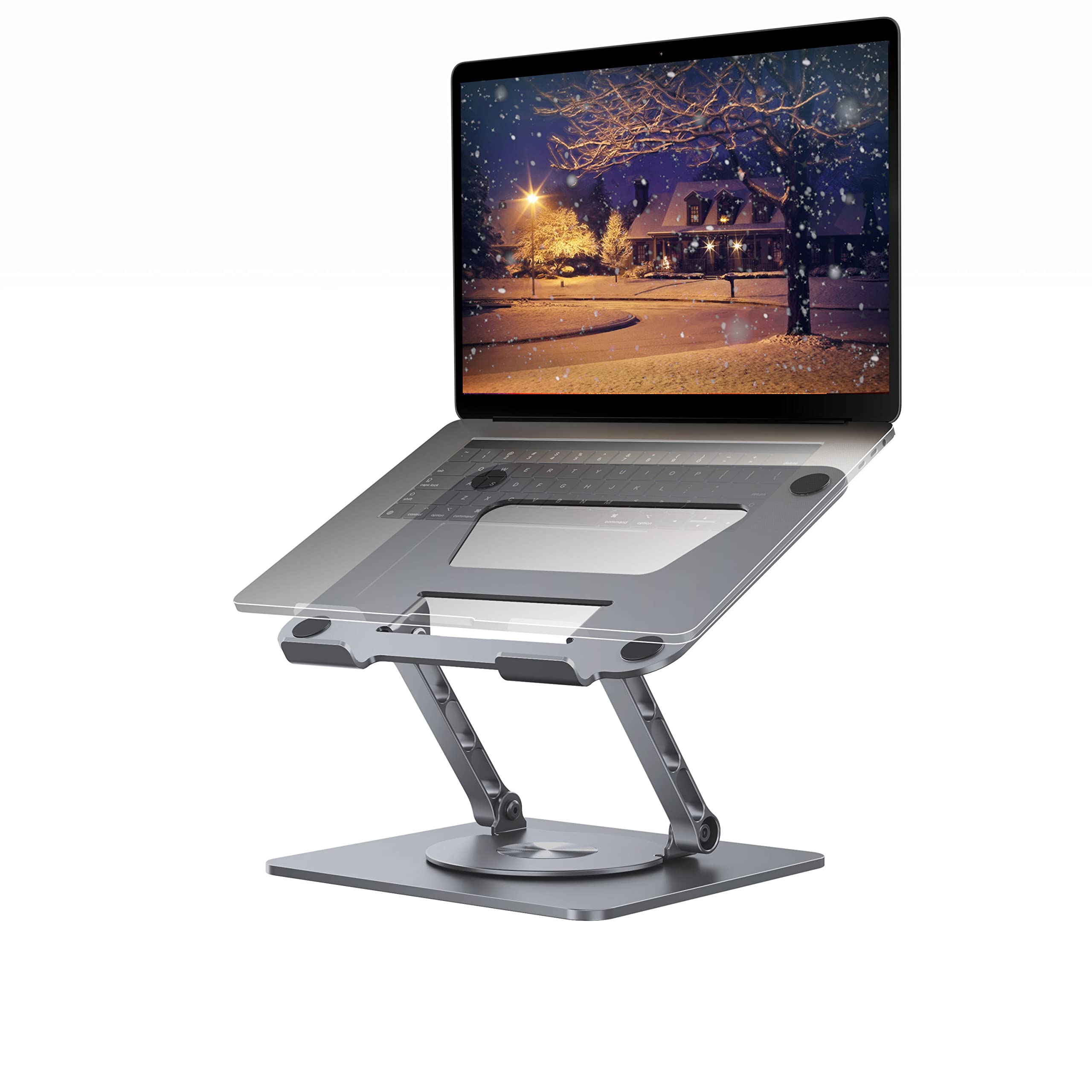 Adjustable Laptop Stand with 360° Rotating Base - Foldable Ergonomic Laptop Riser for MacBook Pro/Air & Surface Laptop up to 15.6 inches (Space Grey) - Perfect for Home Office, Gaming & Workspace Setup
