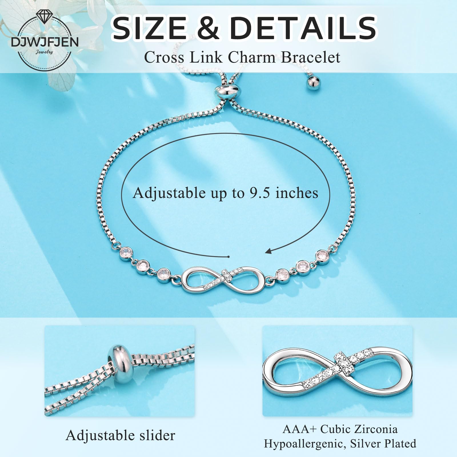 Christian Infinity Cross Charm Bracelet - Elegant Religious Jewelry for Women & Girls - Perfect for Easter, Confirmation, Baptism, Graduation Gifts & Daily Faith Wear