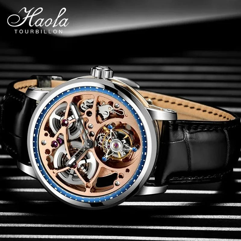 Haofa Genuine Automatic Tourbillon Mechanical Watch for Men - Sapphire Crystal, Hollow Design, Luxury Automatic Movement - Perfect for Business, Formal Events & Gift Giving