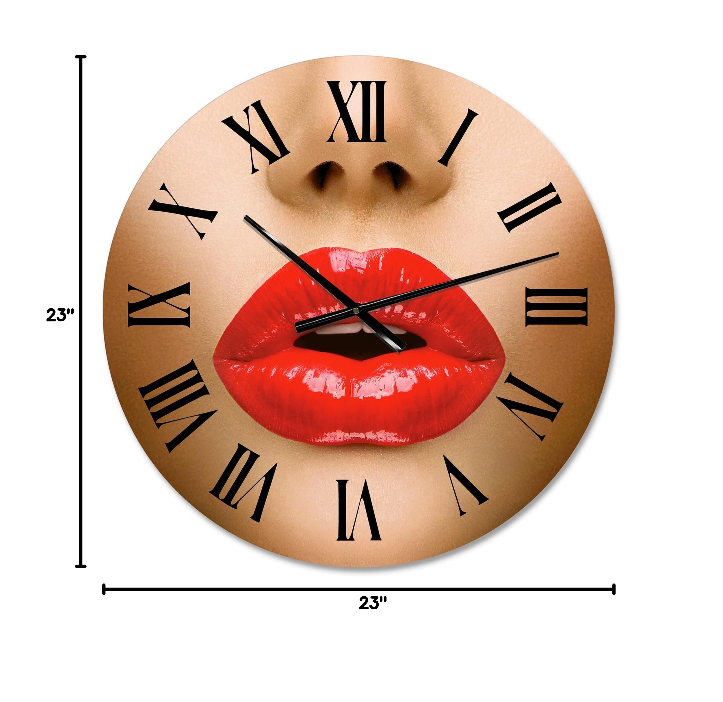 DesignQ Modern Wall Clock - Stylish 'Sexy Lips Makeup Kiss' Large Wall Art for Kitchen, Living Room & Bedroom Decor | Perfect for Home, Office & Gift Giving