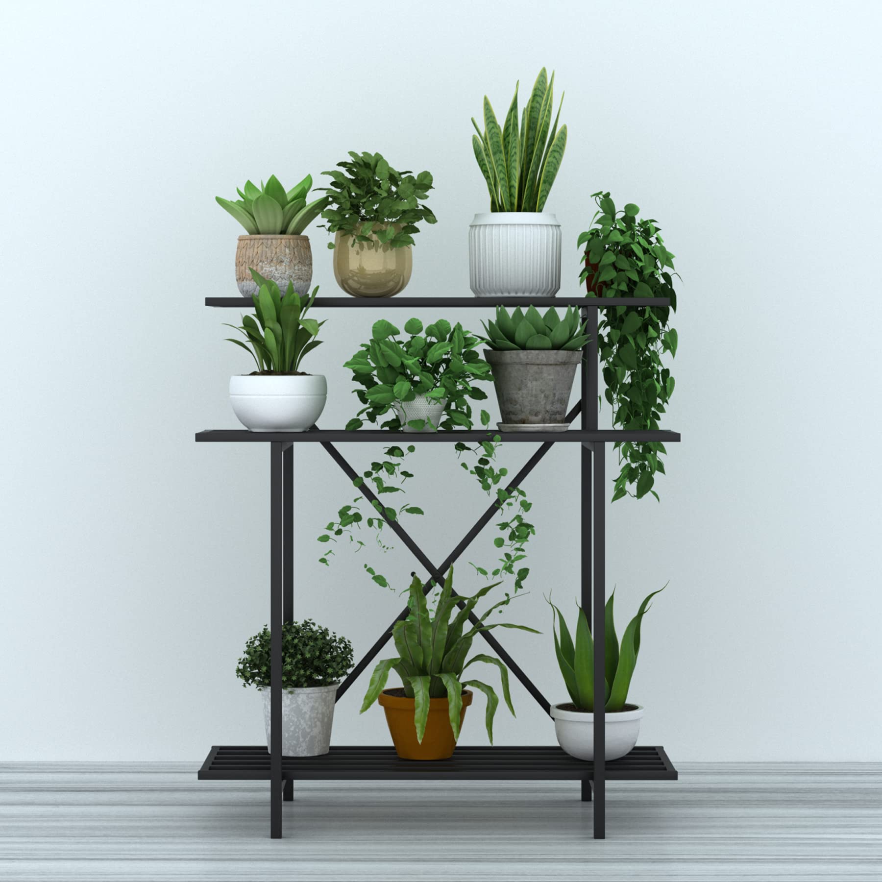 Zhongma 3-Tier Heavy Duty Plant Stand - 660 LBS Capacity Indoor/Outdoor Plant Holder (35.43x17.32x39.37 Inch) - Space-Saving Multi-Level Flower Shelf for Patio, Living Room, Garden & Balcony Decor