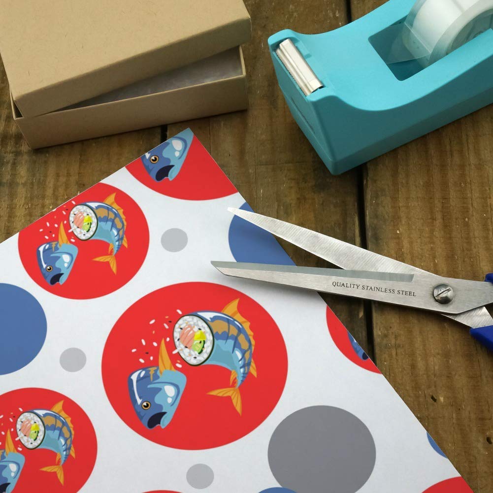 Premium Sushi Tuna Fish Yellowtail Roll Design Gift Wrap Paper Roll - Perfect for Birthday Presents, Japanese Food Themed Parties & Special Occasions
