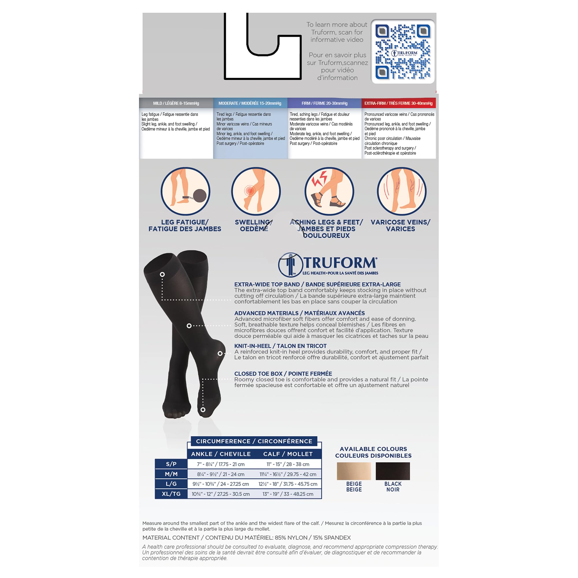 Truform Women's Knee High Compression Stockings 15-20 mmHg - Closed Toe Opaque Black Small - for Varicose Veins, Circulation & Post-Surgery Support - Perfect for Nurses, Travel & Everyday Comfort