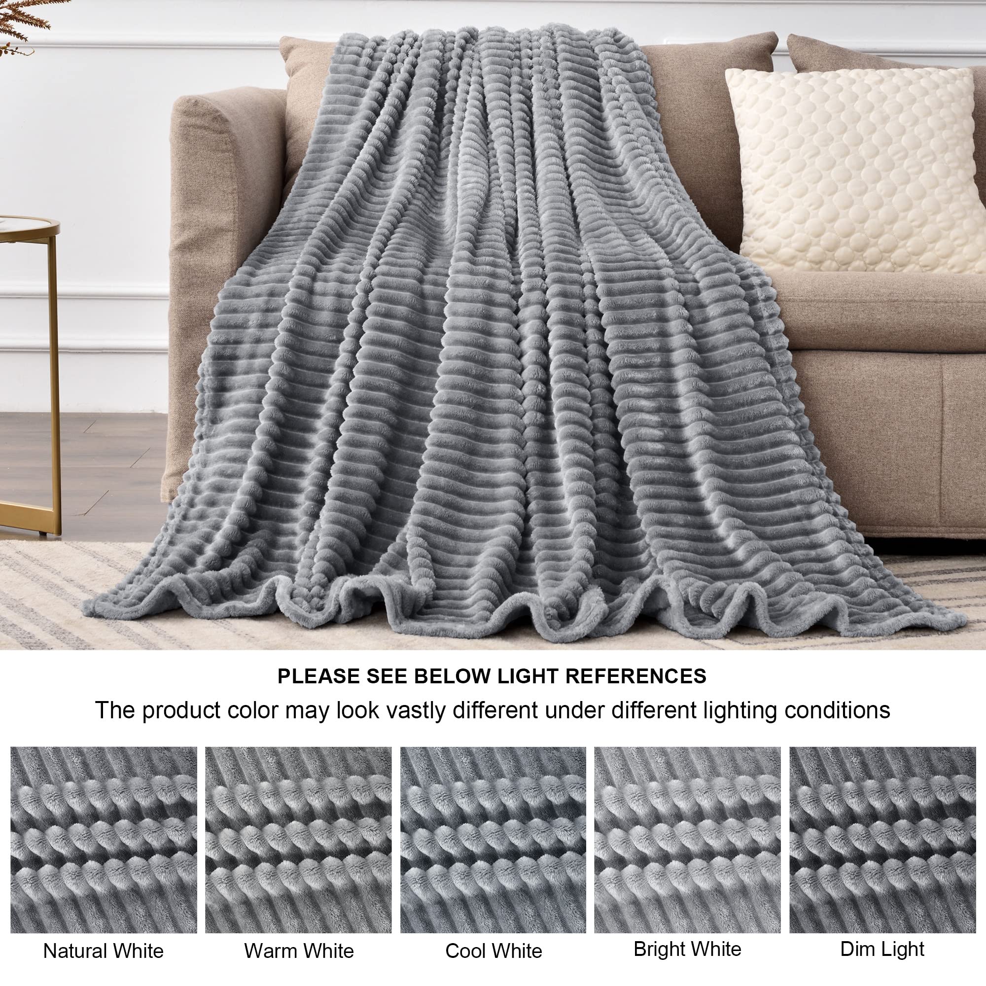 BEDELITE 3D Ribbed Jacquard Fleece Blanket Twin Size (60x80 inches) - Ultra Soft, Warm & Lightweight Plush Throw Blanket for Bed, Couch, Sofa - Perfect for Winter Nights, Movie Time & Home Decor (Grey)