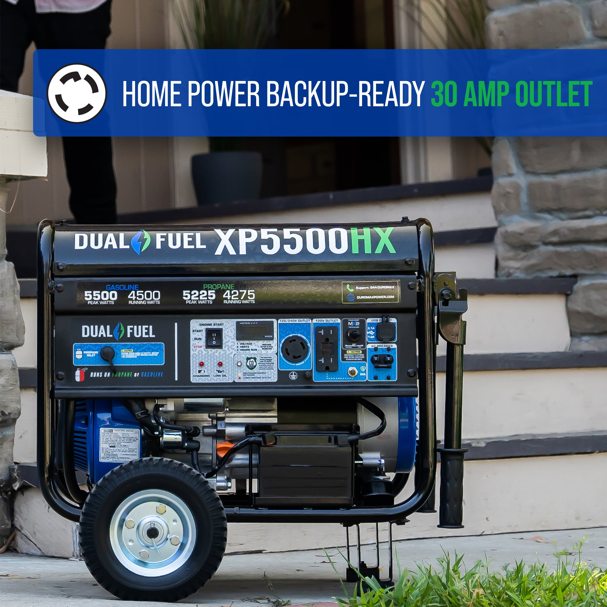 DuroMax XP5500HX 4500W/5500W Dual Fuel Portable Generator with CO Alert & Electric Start - Perfect for Home Backup Power, Camping, and Emergency Use