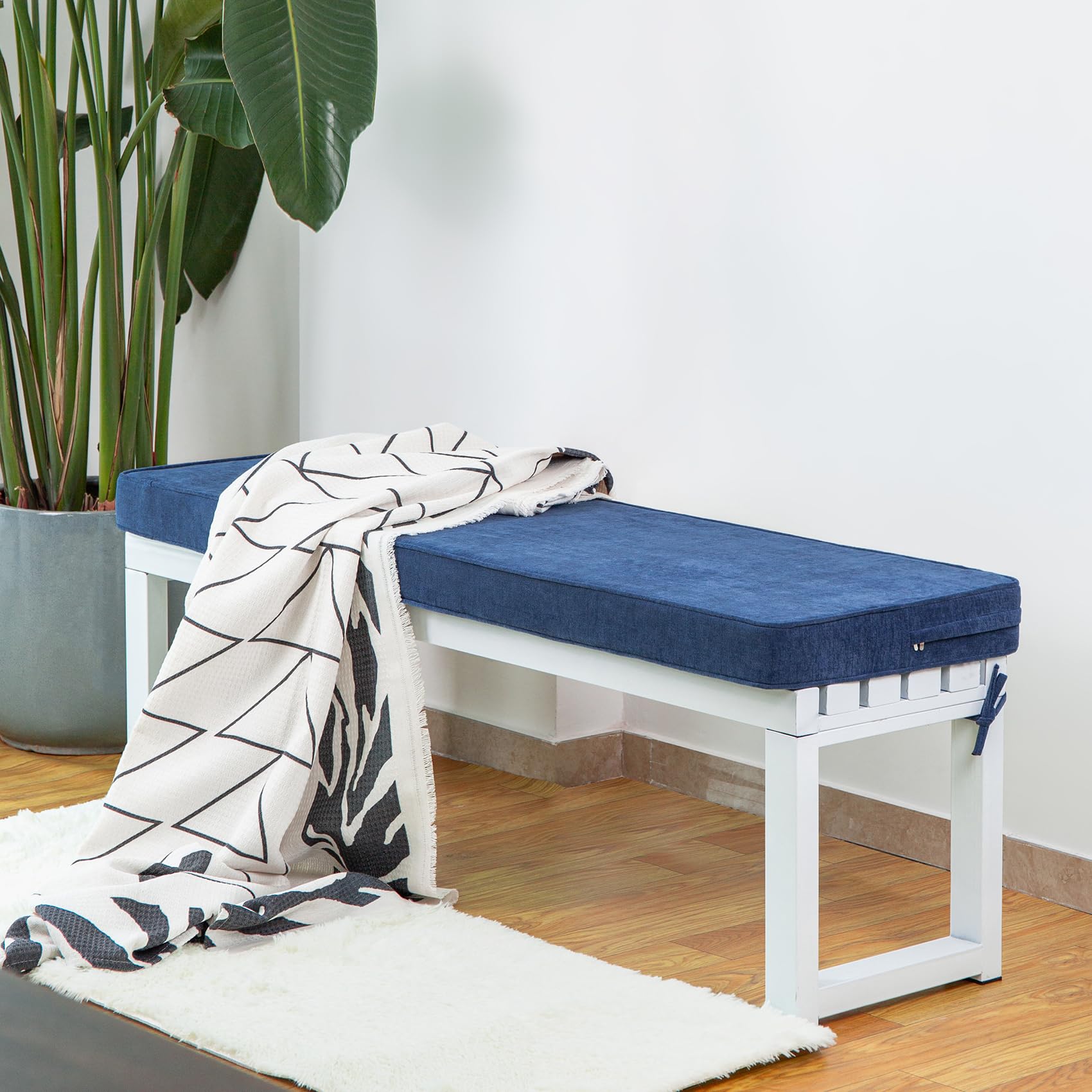 Premium Reversible Bench Cushion with Double Piping - 30x14x3 Inch Indoor Furniture Seat Pad for Piano Benches, Window Seats & Home Decor (Blue) | Comfortable & Stylish for Living Rooms, Sunrooms & Entryways