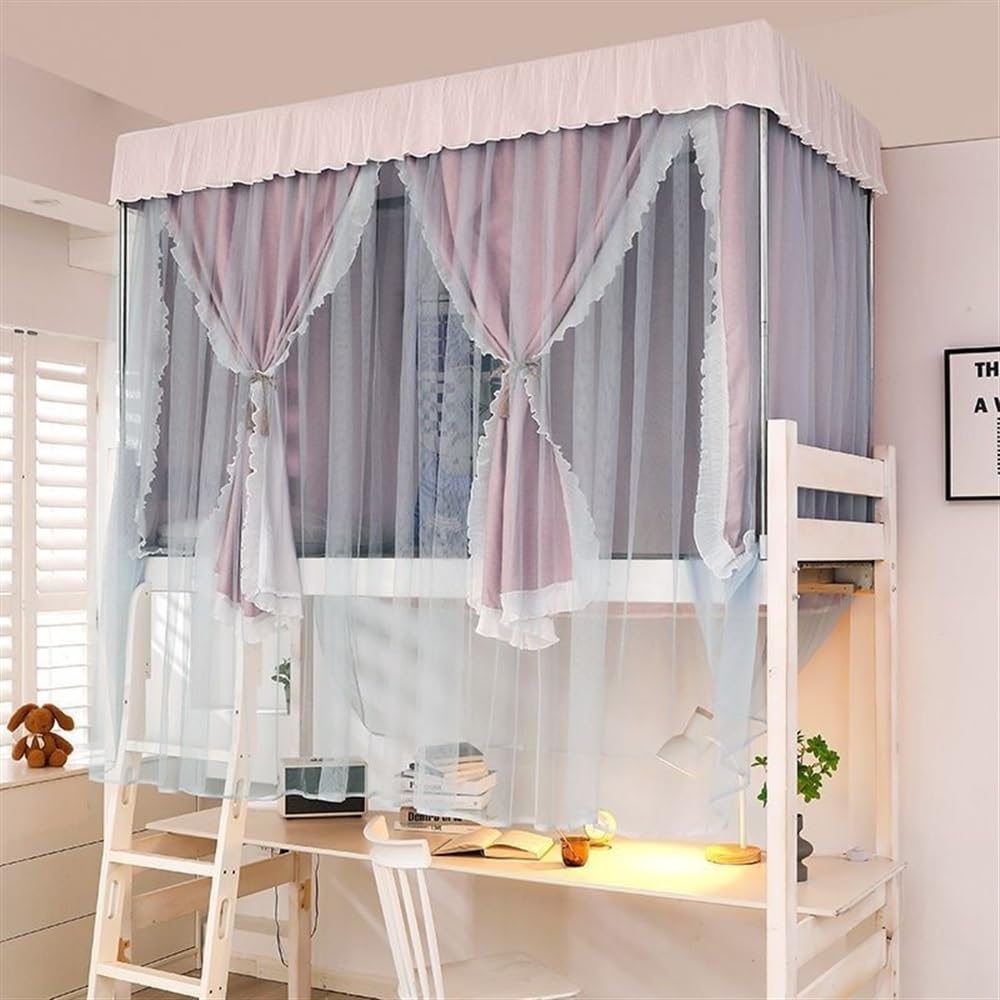 **Bunk Bed Privacy Curtain Set with Sturdy Aluminum Frame - Canopy Bed Curtains for Upper & Lower Bunks - Dorm Room Essentials (Pink) - Perfect for College Dorms, Kids' Rooms & Shared Spaces**