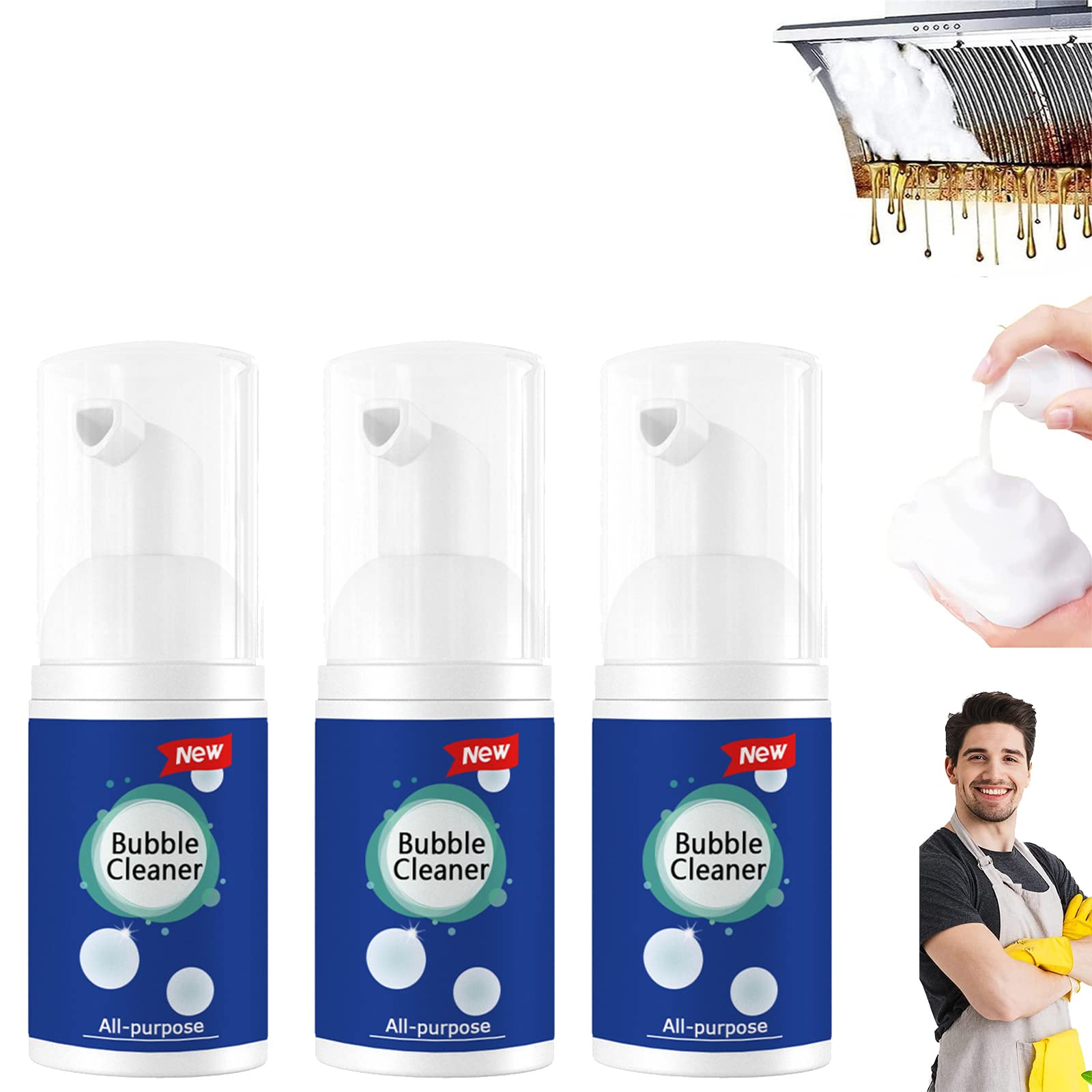 AlinSam 3-Pack Heavy Duty Foaming Degreaser Spray - Powerful Oil & Grease Remover for Kitchen, Stove, Grill & Appliances | No-Rinse Formula for Tough Stains, Grime & Burnt-On Residue | Multi-Surface Cleaner for Countertops, Ovens & Cookware
