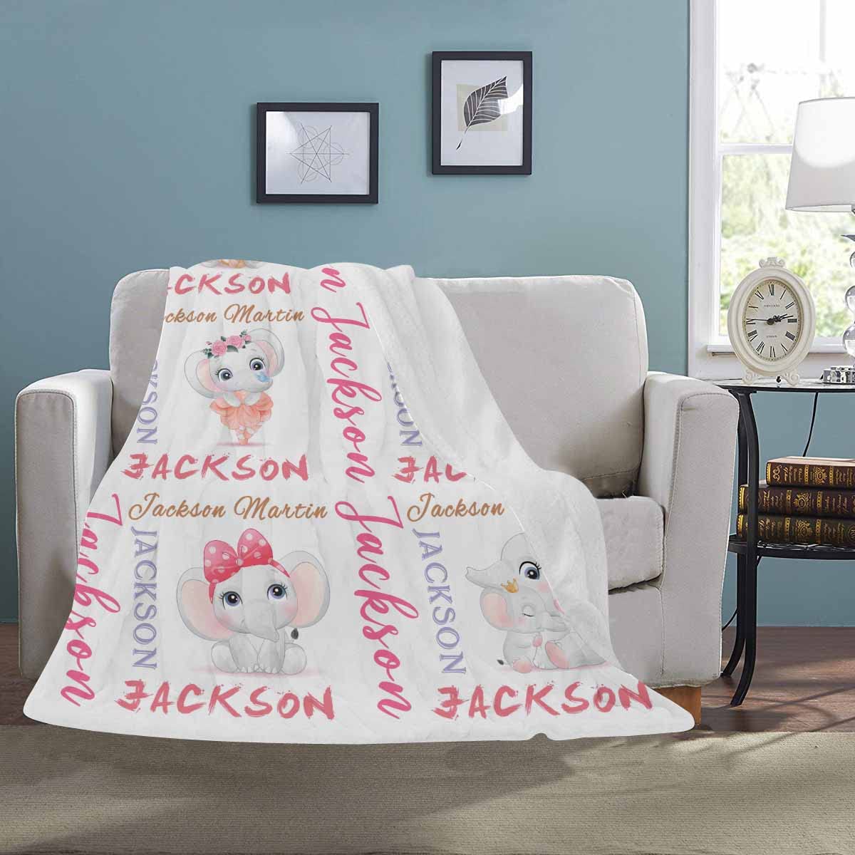 Personalized Baby Blanket with Name - Custom Monogram Elephant Blanket for Boys & Girls, Soft Receiving Blanket for Newborn Toddler Kids | Perfect for Baby Showers, Birthdays & Nursery Decor