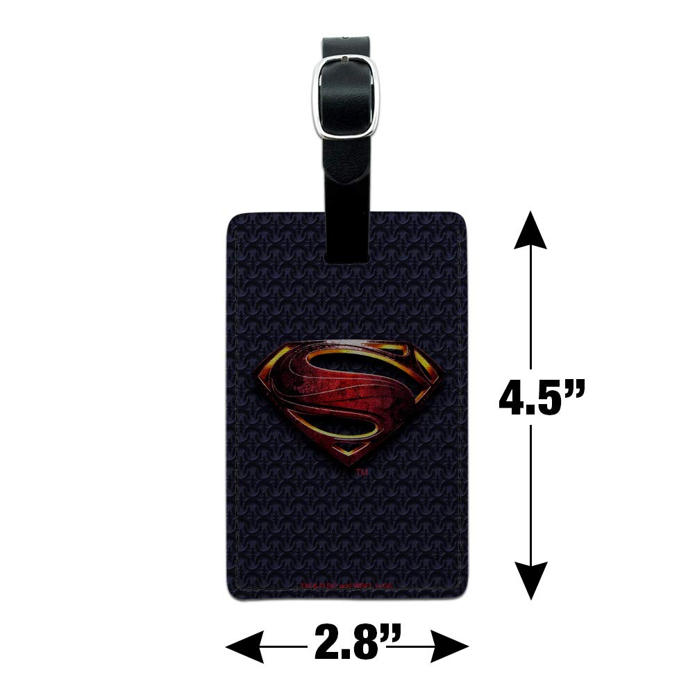 Justice League Superman Logo Leather Luggage Tag - Rectangle ID Card Holder for Travel Bags, Suitcases & Backpacks - DC Comics Movie Merchandise Gift for Fans