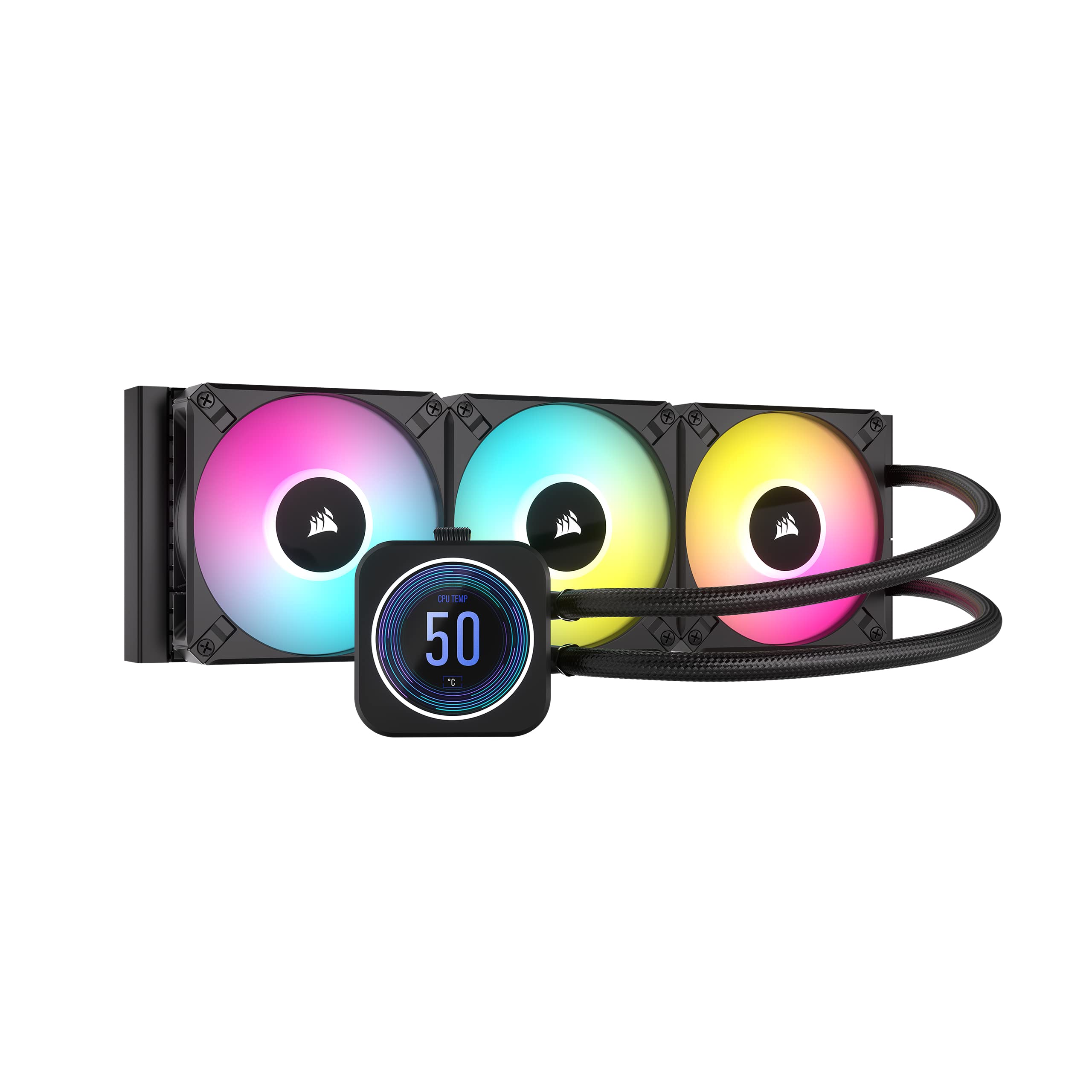 Corsair iCUE H150i Elite LCD XT Liquid CPU Cooler with IPS LCD Screen - 360mm Radiator & 3 AF120 RGB Elite Fans - Compatible with Intel LGA 1700 & AMD AM5 Sockets - Includes iCUE Commander CORE - Black - Perfect for Gaming PCs, Workstations, and High-Performance Builds