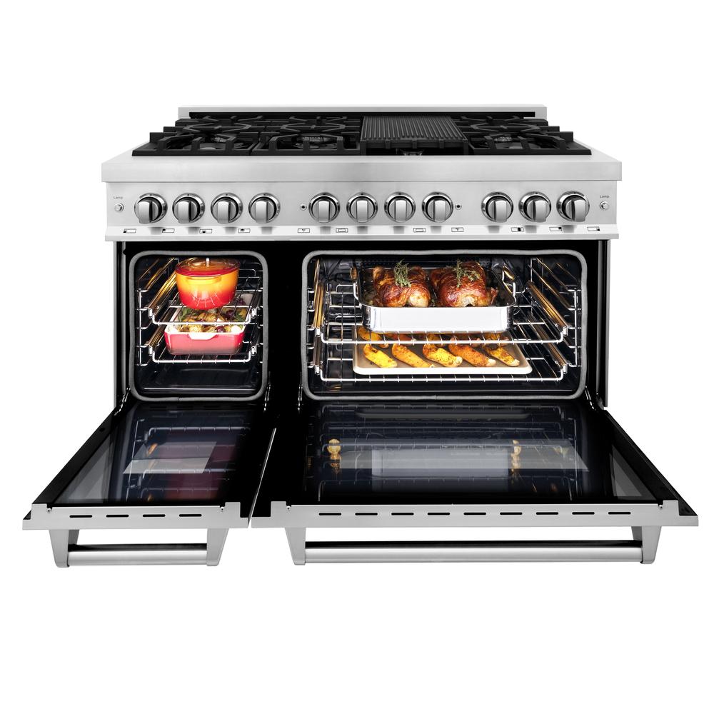 ZLINE 48-Inch Stainless Steel Dual Fuel Range Kitchen Package with Range Hood, Microwave Drawer, Dishwasher & Wine Cooler - Professional Grade Appliances for Modern Kitchens | Perfect for Home Chefs & Entertaining Guests