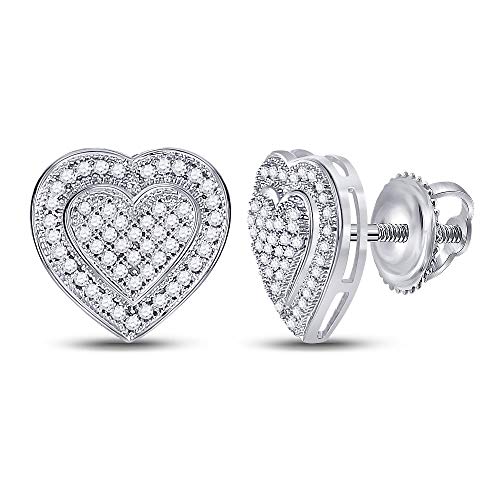 10K White Gold Women's Round Diamond Heart Cluster Earrings - 1/4 CTTW - Perfect for Valentine's Day, Anniversary & Romantic Gifts