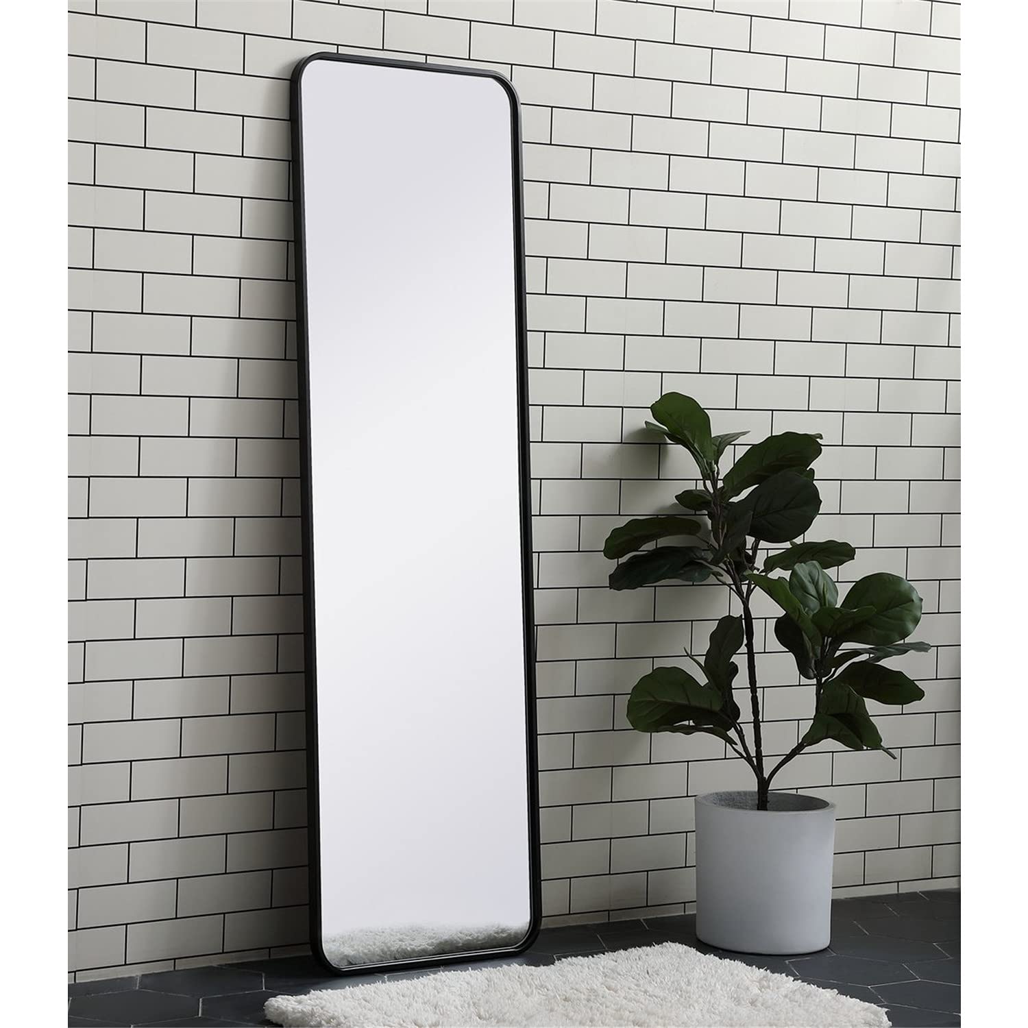 Black 18x60 Soft Corner Rectangular Mirror - Elegant Decor for Living Room