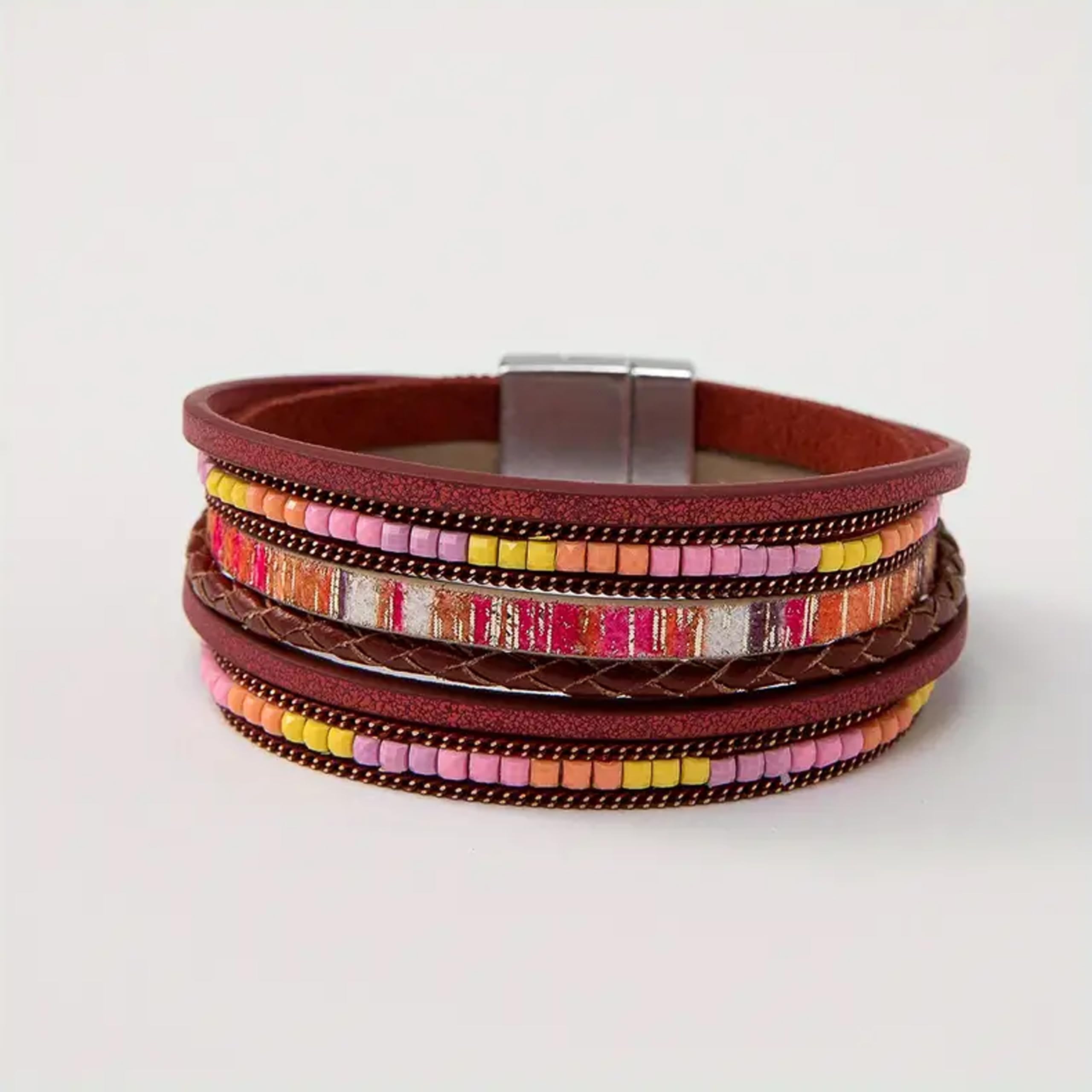Trendy Blue Leather Wrap Bracelet for Women - Stackable Western Cuff Bracelet, Multi-Layer Boho Jewelry for Everyday Wear & Fashion Accessories