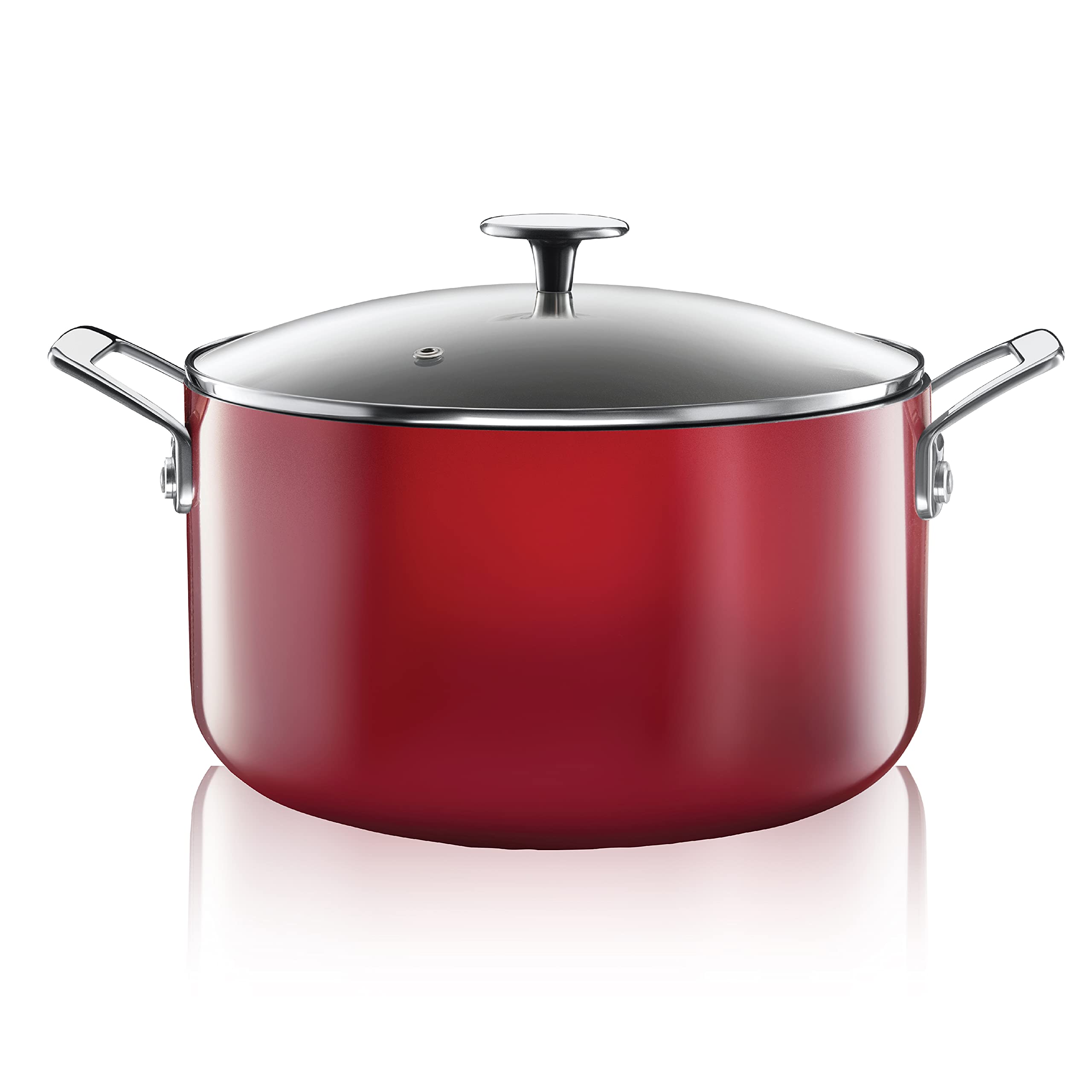 Granitestone Diamond 5 Quart Nonstick Stock Pot with Tempered Glass Lid - Oven & Dishwasher Safe, PFOA Free - Red - Perfect for Soups, Stews, Pasta & Slow Cooking