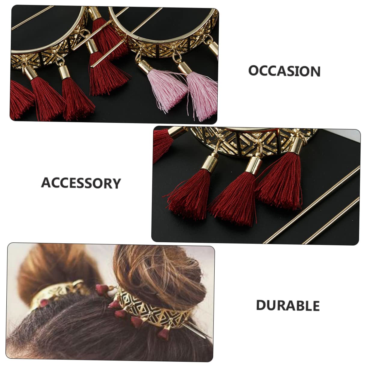 Vintage Geometric Lace Hair Bun Holders - Pair of Lightweight Hair Cuff Buns with Tassels for Women | Wedding, Prom, Cosplay & Vintage Style Hair Accessories