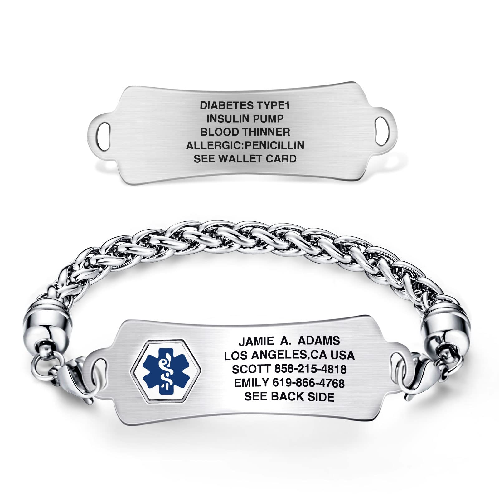 Divoti Custom Engraved Medical Alert Bracelets for Women & Men - Stainless Steel Medical ID Bracelet with Free Engraving - Arc Tag with Wheat Design - Perfect for Diabetes, Allergies & Emergency Medical Identification - Choose Your Color & Size