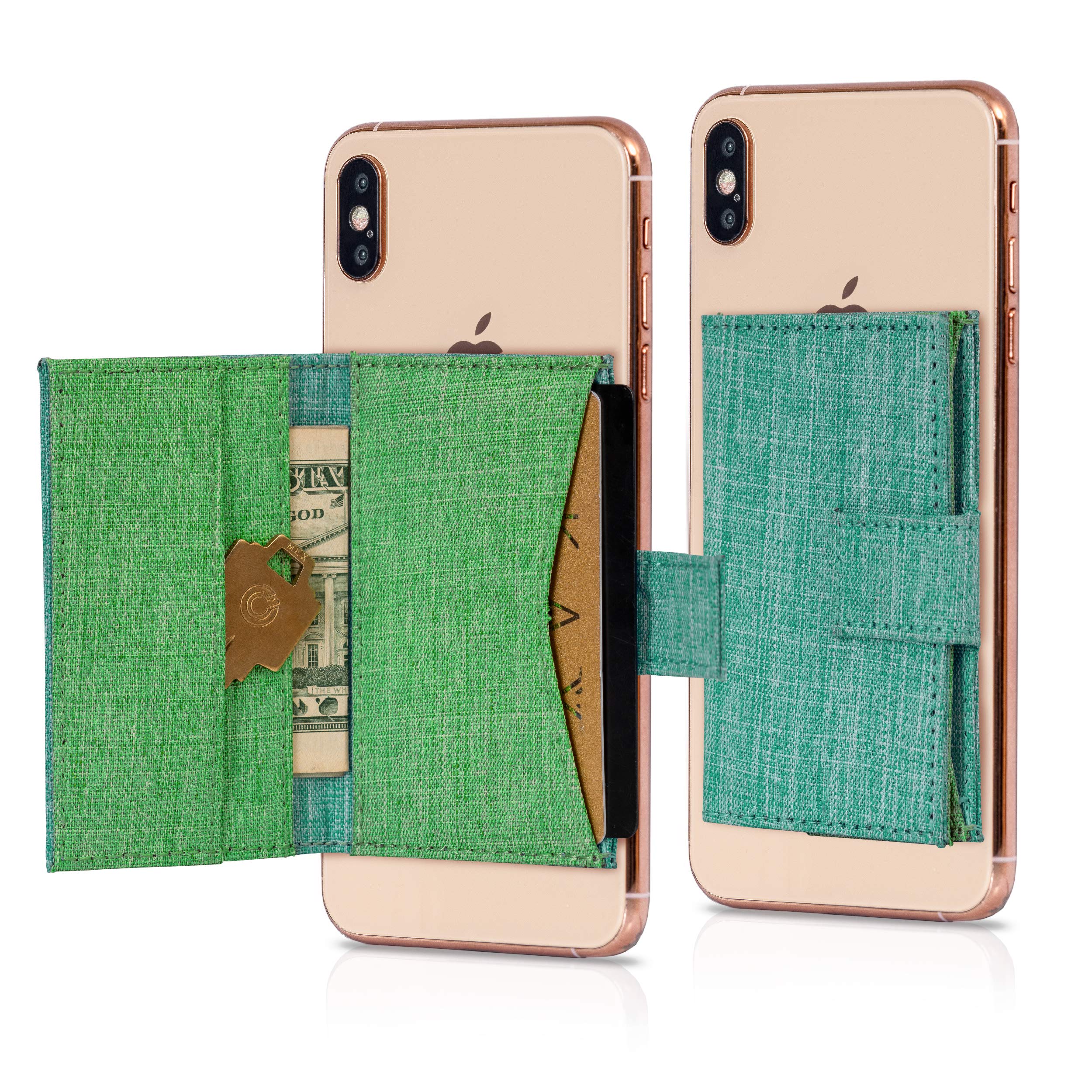 Stick On Cell Phone Wallet & Card Holder for iPhone - Slim RFID Blocking Phone Case Accessory (Green) | Perfect for Hands-Free Shopping, Travel & Everyday Convenience