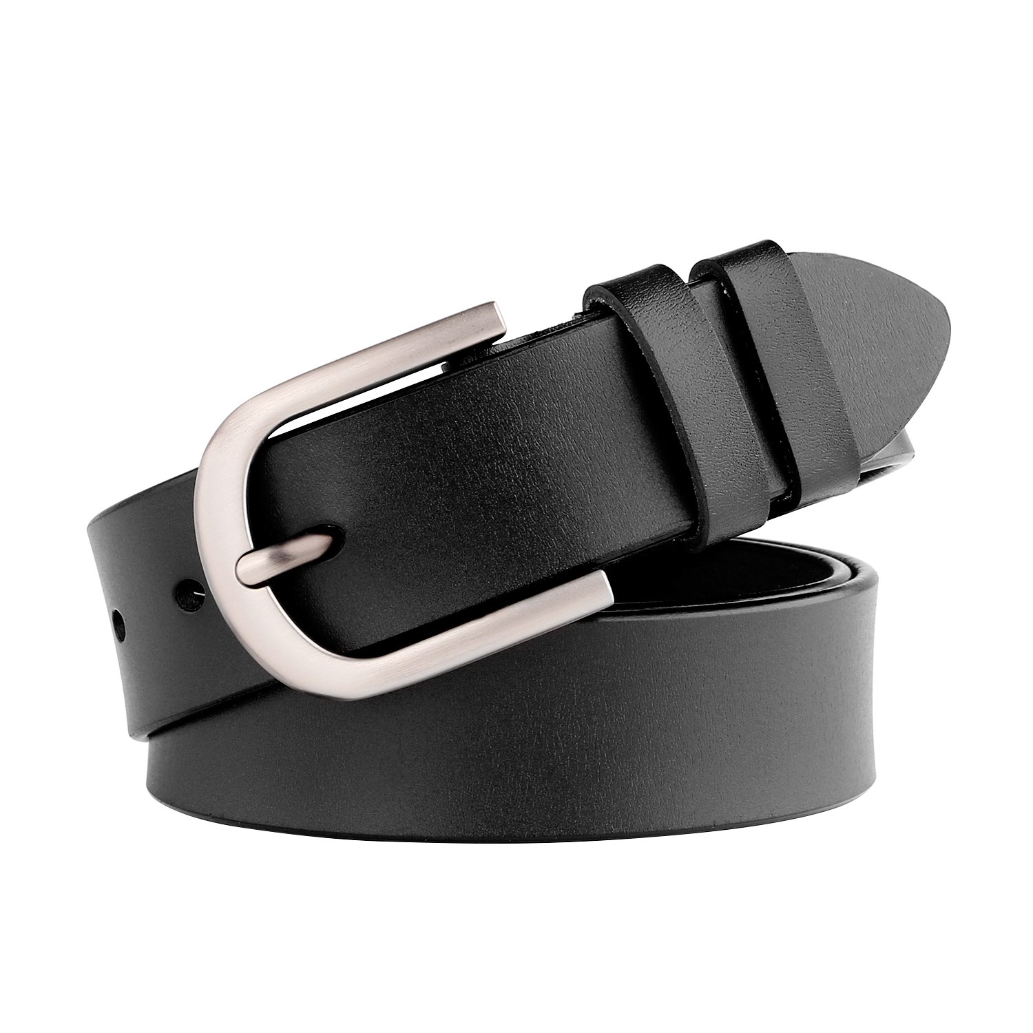 WHIPPY Women's Genuine Leather Belt for Jeans, Pants & Dresses - Adjustable Waist Belt with Decorative Pin Buckle - Fashion Accessory for Casual, Office & Evening Wear (Black)