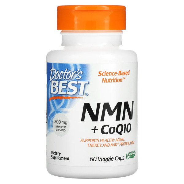 Doctor's Best NMN + CoQ10 Supplement - 60 Vegan Capsules for Anti-Aging & Cellular Energy Support - Boost NAD+ Levels for Heart Health & Metabolism - Perfect for Adults Seeking Longevity & Vitality