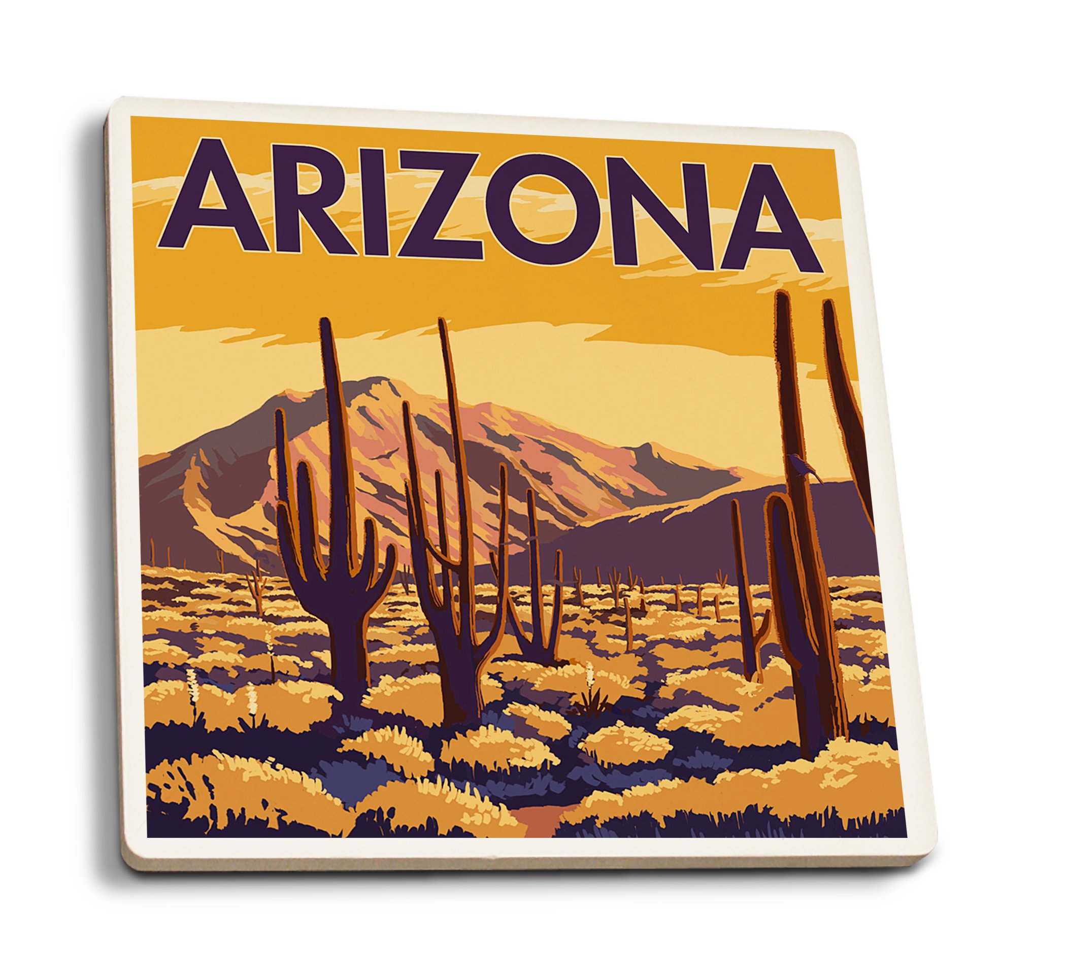 Arizona Desert Cactus Ceramic Coasters Set of 4 - Absorbent Cork Backed Coasters for Drinks - Perfect for Kitchen, Dining Table, and Home Decor - Southwestern Style Housewarming Gift