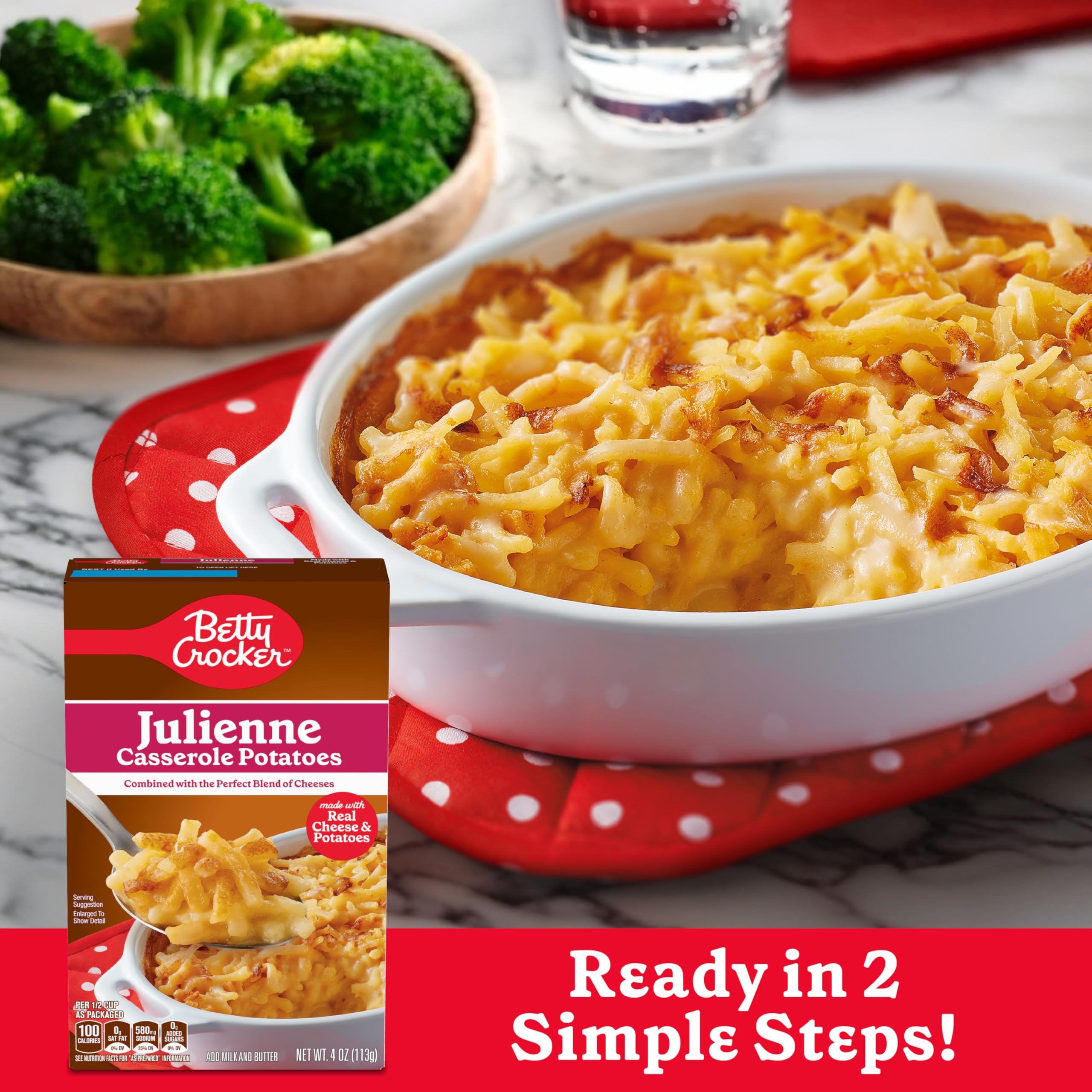 Betty Crocker Julienne Casserole Potatoes with Real Cheese - 4 oz Box | Easy Side Dish for Family Dinners & Holiday Meals
