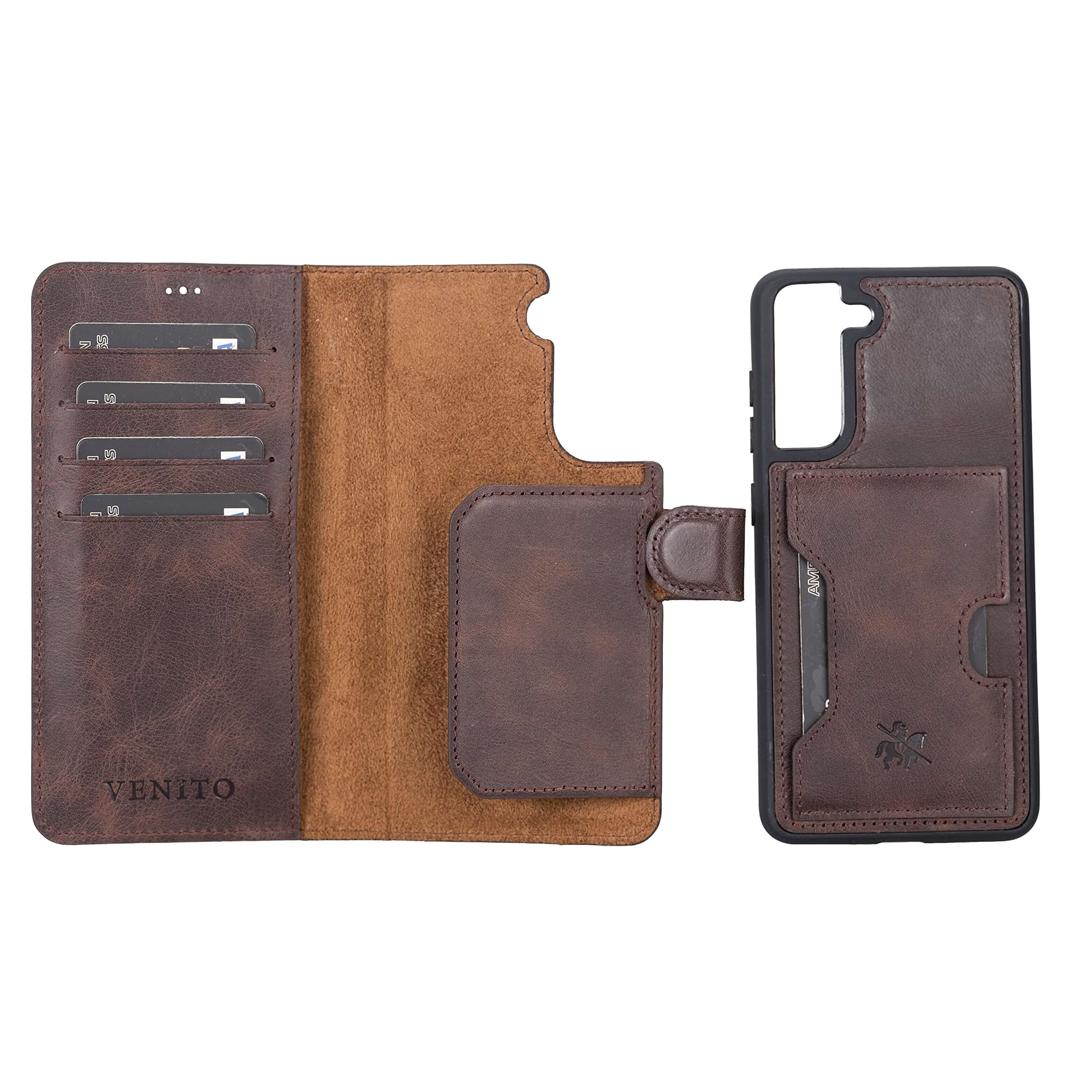 Venito RFID Leather Wallet Case for Samsung S21 FE - Coffee Brown | Secure & Detachable for Daily Use
