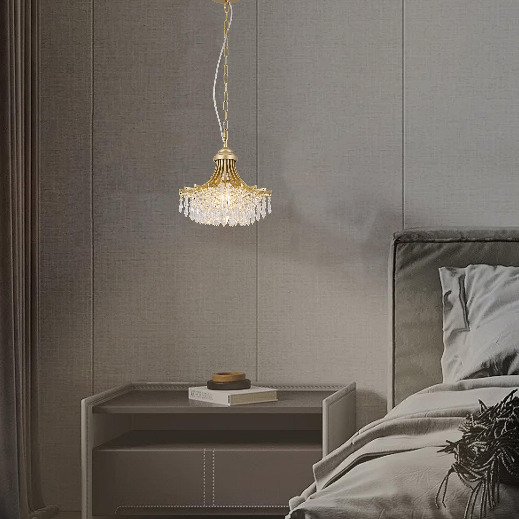 11.75 Inch Diameter x 10 Inch Height Matte Gold Glass Fan-Shaped Pendant Light - Single Bulb Chandelier for Dining Room, Kitchen Island or Bedroom Lighting