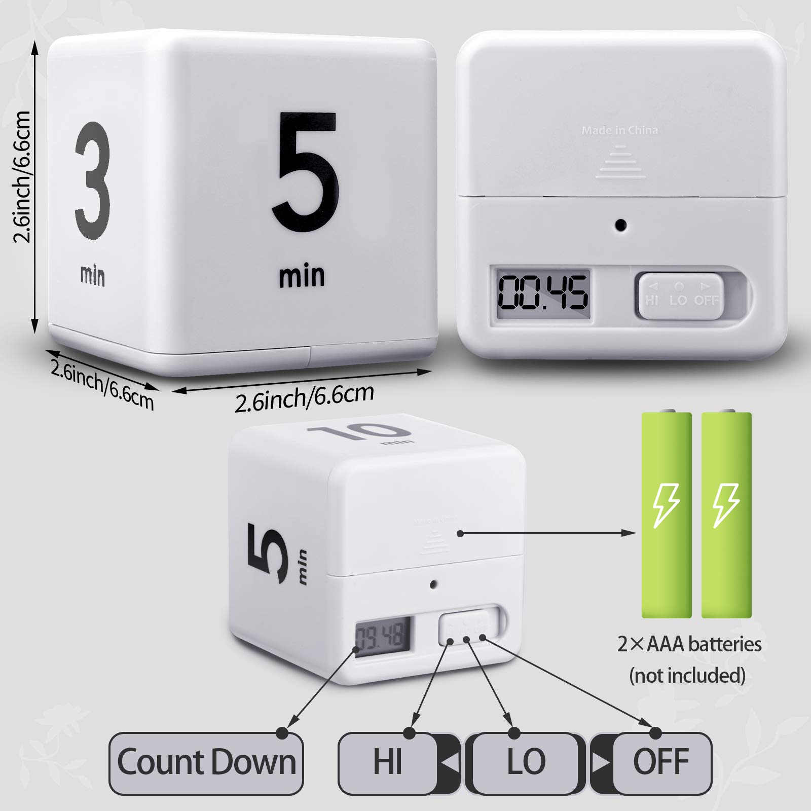 2-Pack Gravity Sensor Cube Timers - 1/3/5/10/15/20/30/60 Minutes Countdown Timer for Kids, Workouts, Games & Time Management (White & Red) - Perfect for Classroom, Gym, Sports & Family Fun