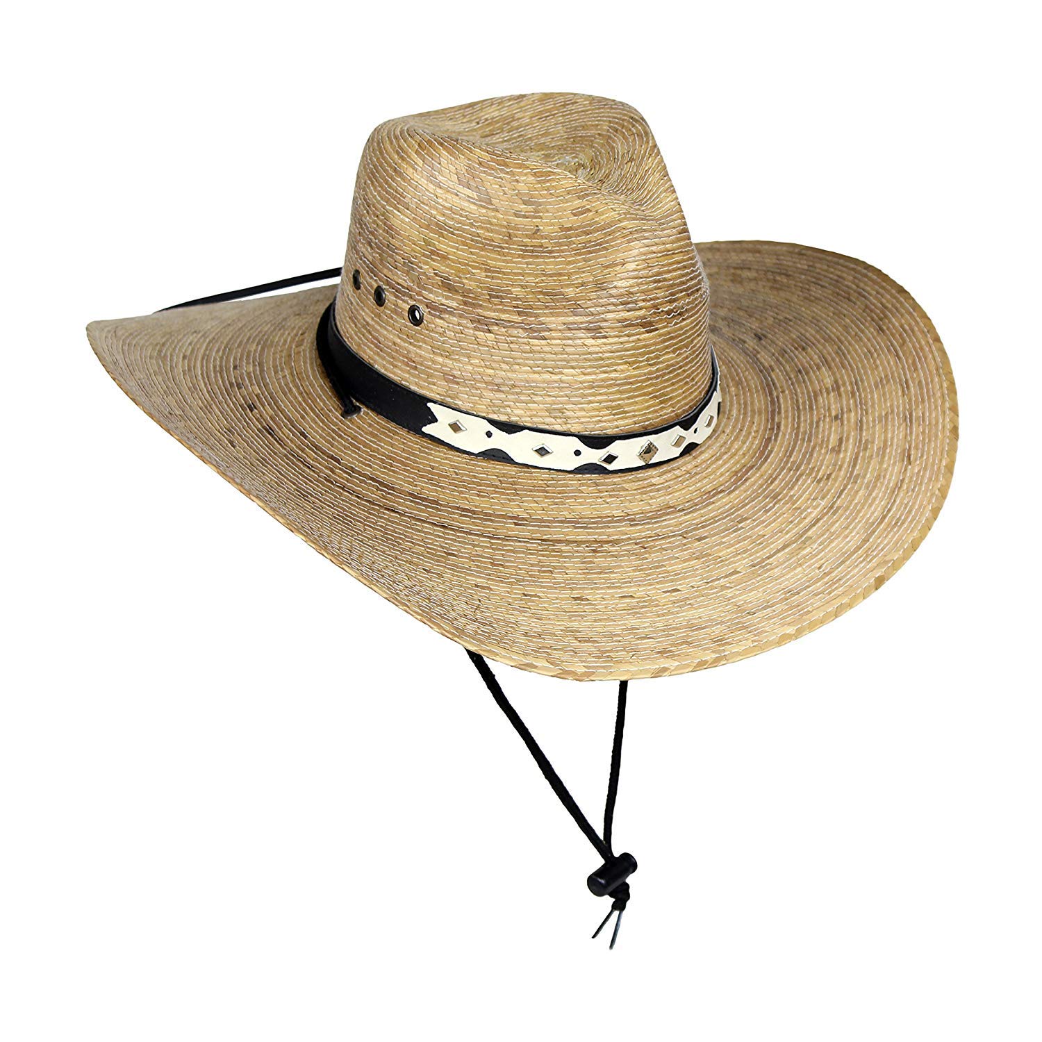 Authentic Large Mexican Palm Leaf Cowboy Hat with Adjustable Chin Strap - Natural Sombrero for Men - Perfect for Outdoor Festivals, Beach Vacations & Western Style