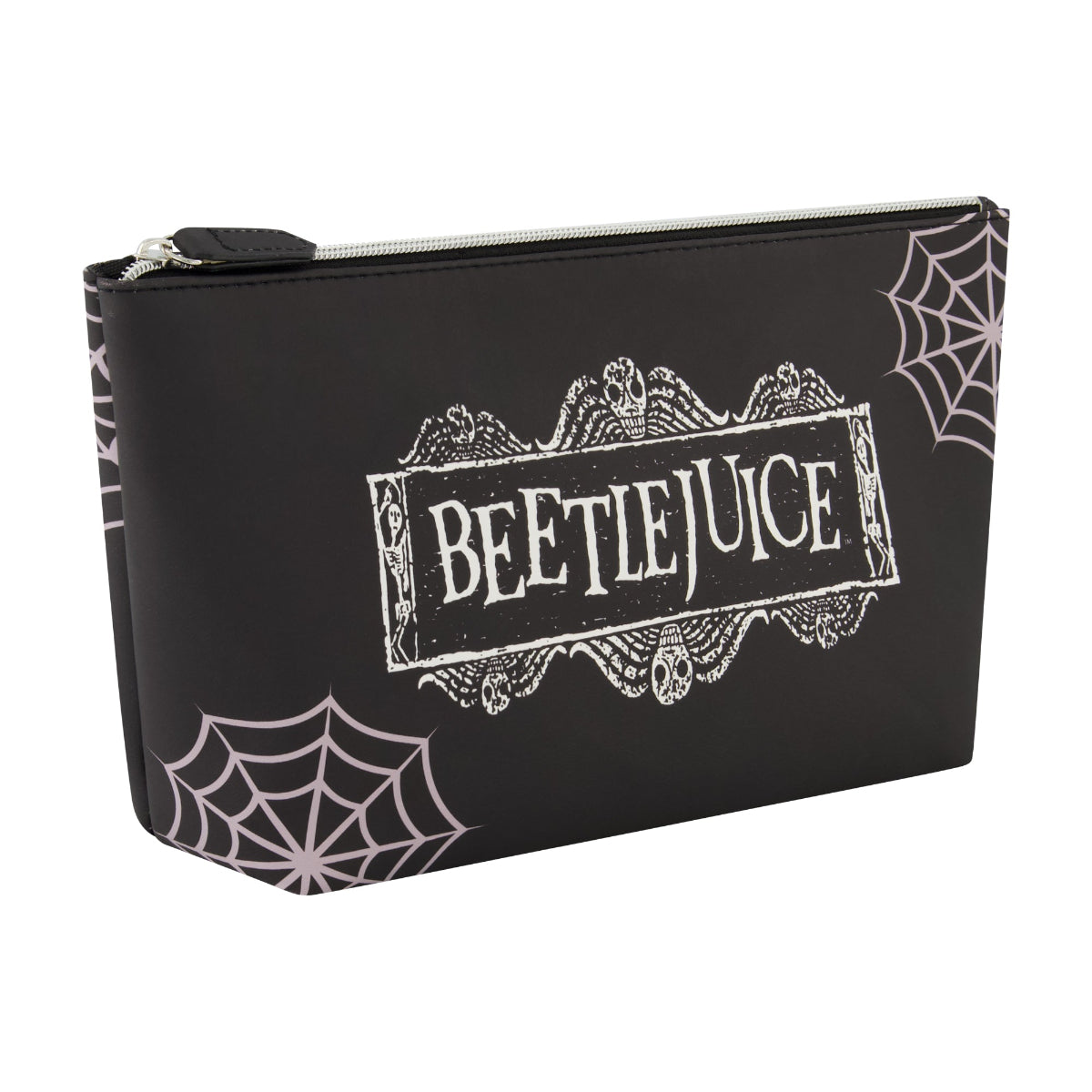 Beetlejuice Logo Spiderweb Black Cosmetic Bag for Makeup Travel | Goth Halloween Accessories | Perfect for Cosplay & Horror Movie Fans