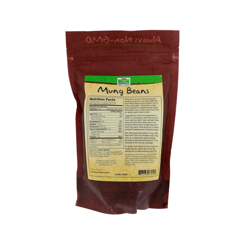 NOW FOODS Organic Mung Beans 16 oz (1 lb) - Non-GMO, Gluten-Free, Vegan Protein Source - Perfect for Sprouting, Cooking, and Asian Recipes