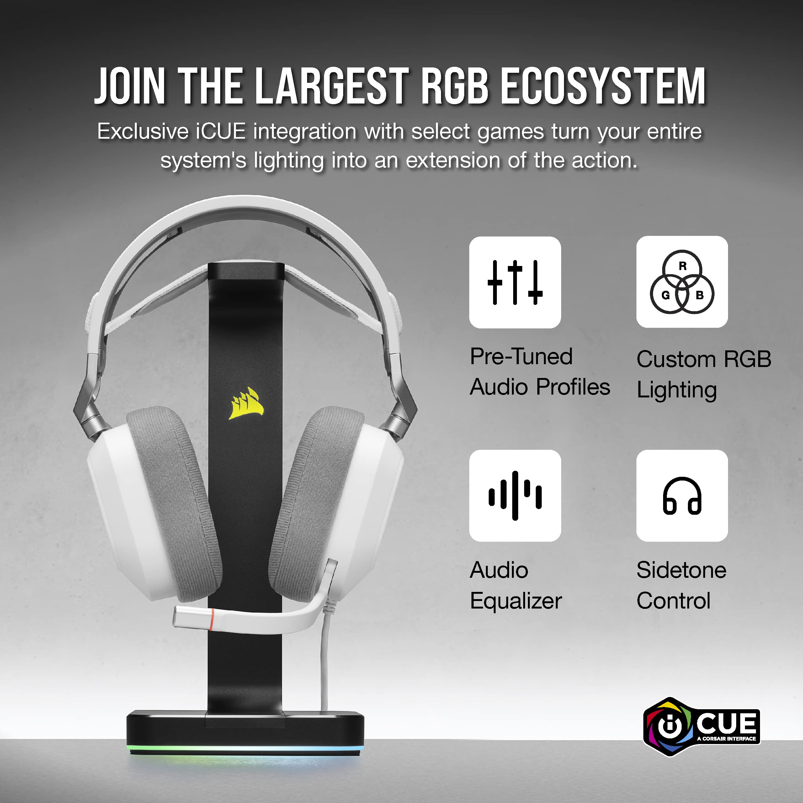 Corsair HS80 RGB USB Premium Gaming Headset with Dolby Audio 7.1 Surround Sound - Broadcast-Grade Mic, Memory Foam Earpads, Hi-Fi Sound for PC, PS5, Xbox - White | Perfect for Competitive Gaming & Streaming
