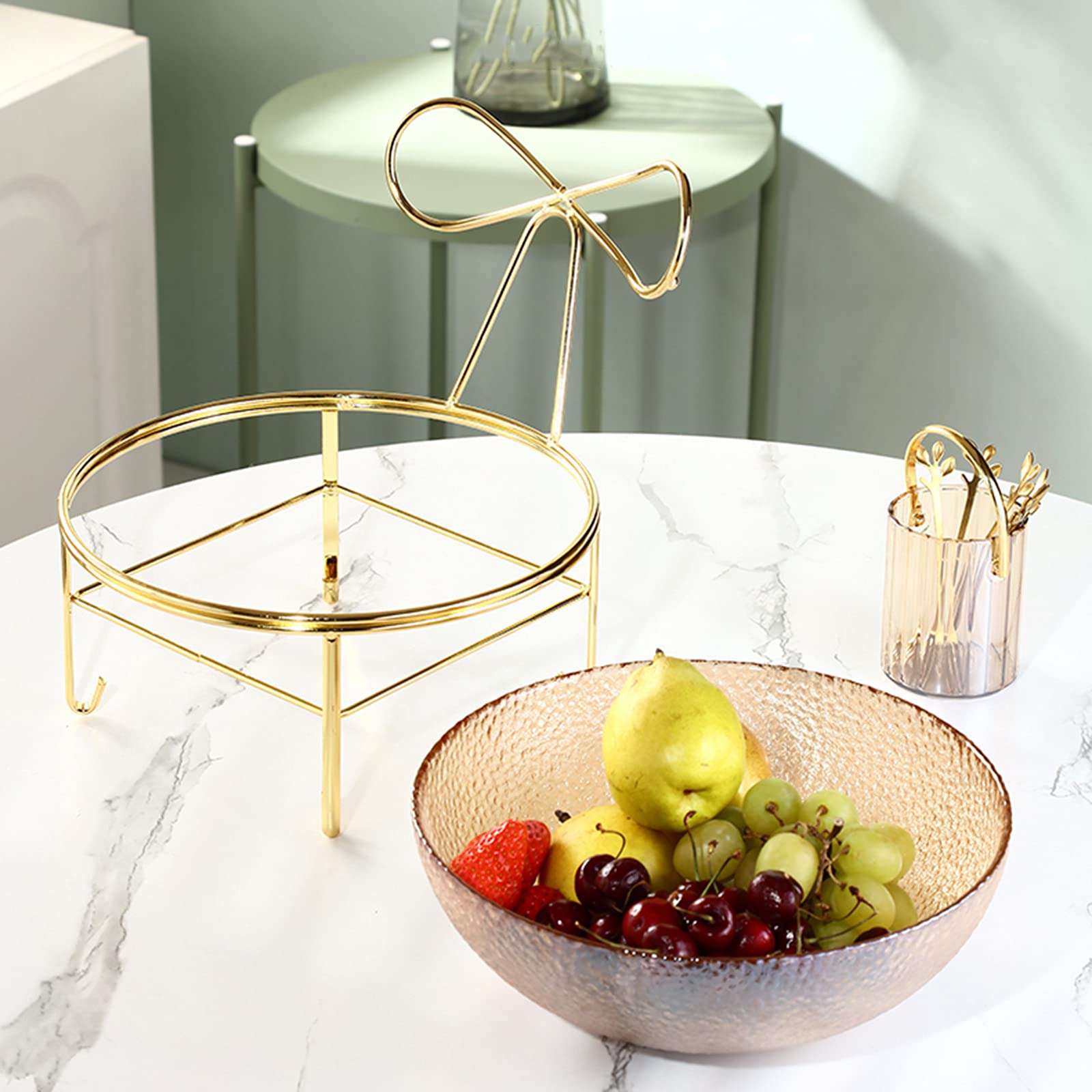 Large Glass Salad Bowl with Metal Stand - 4.5QT Fruit & Dessert Serving Bowl for Kitchen, Party, Picnic - Includes 4 Stainless Steel Forks & Storage Tub (Yellow) - Perfect for Entertaining, Family Gatherings & Outdoor Dining