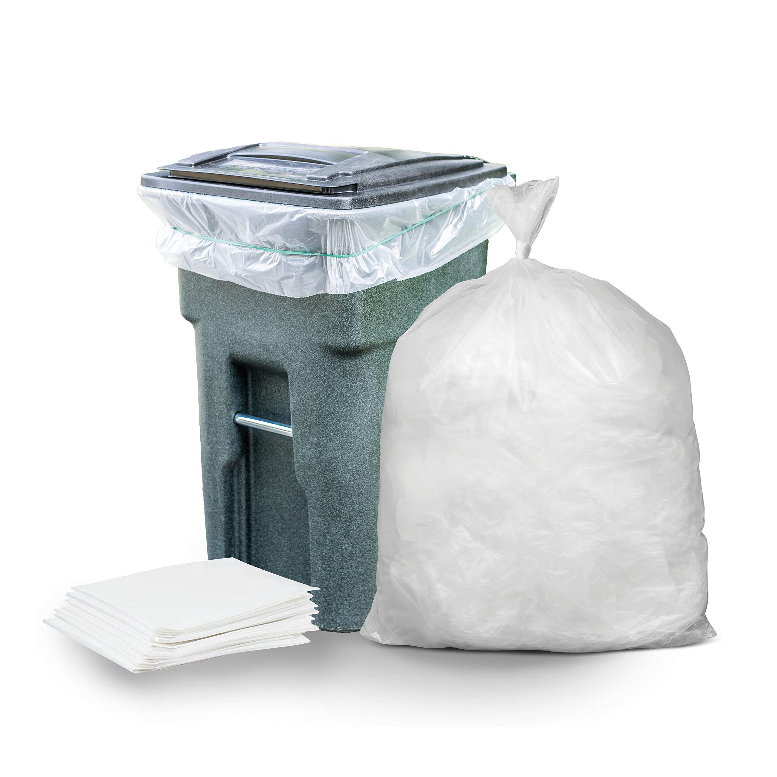 Heavy Duty 64-65 Gallon Clear Trash Bags - 1.5 Mil Thick Plastic Garbage Can Liners for Toter (50