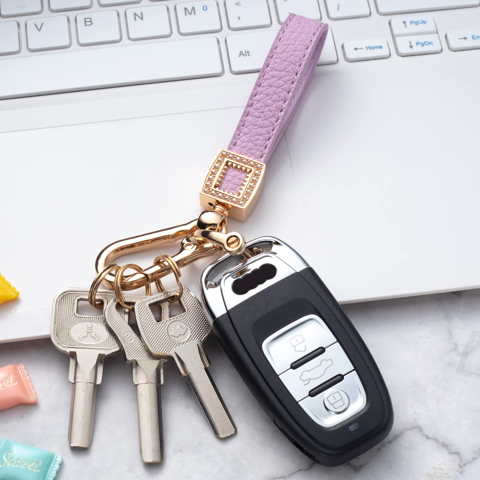 Premium Microfiber Leather Car Keychain - Universal Key Fob Holder for Men & Women (Purple) | Durable Key Organizer for Cars, Home & Office Use