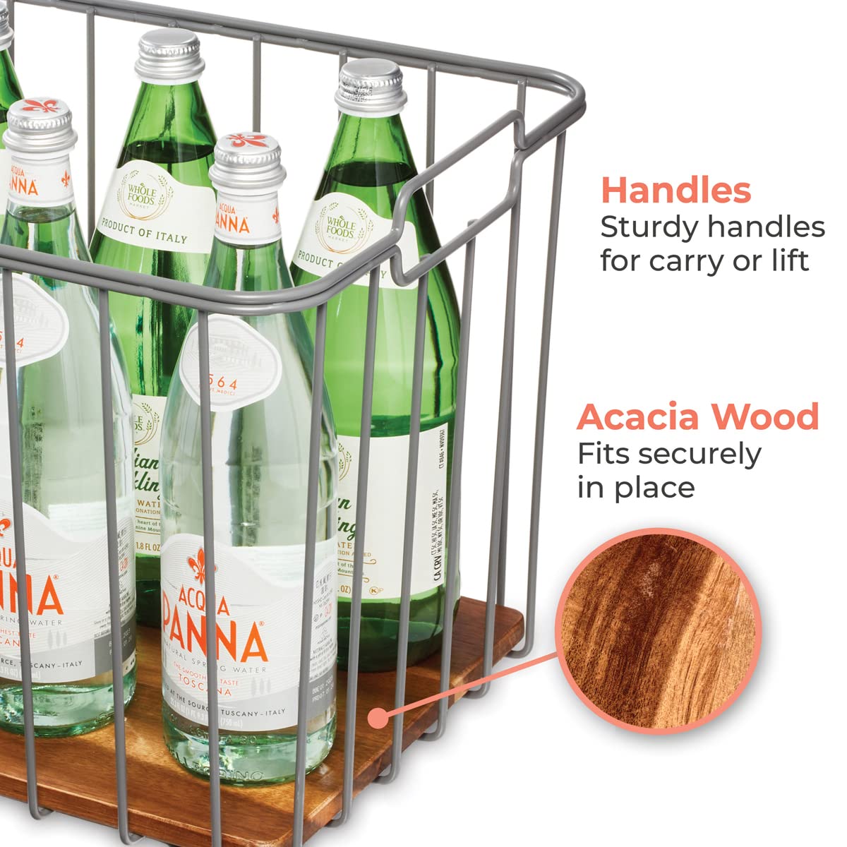 iDesign Ria Safford Collection Deep Pantry Wire Basket with Acacia Wood - 14.25