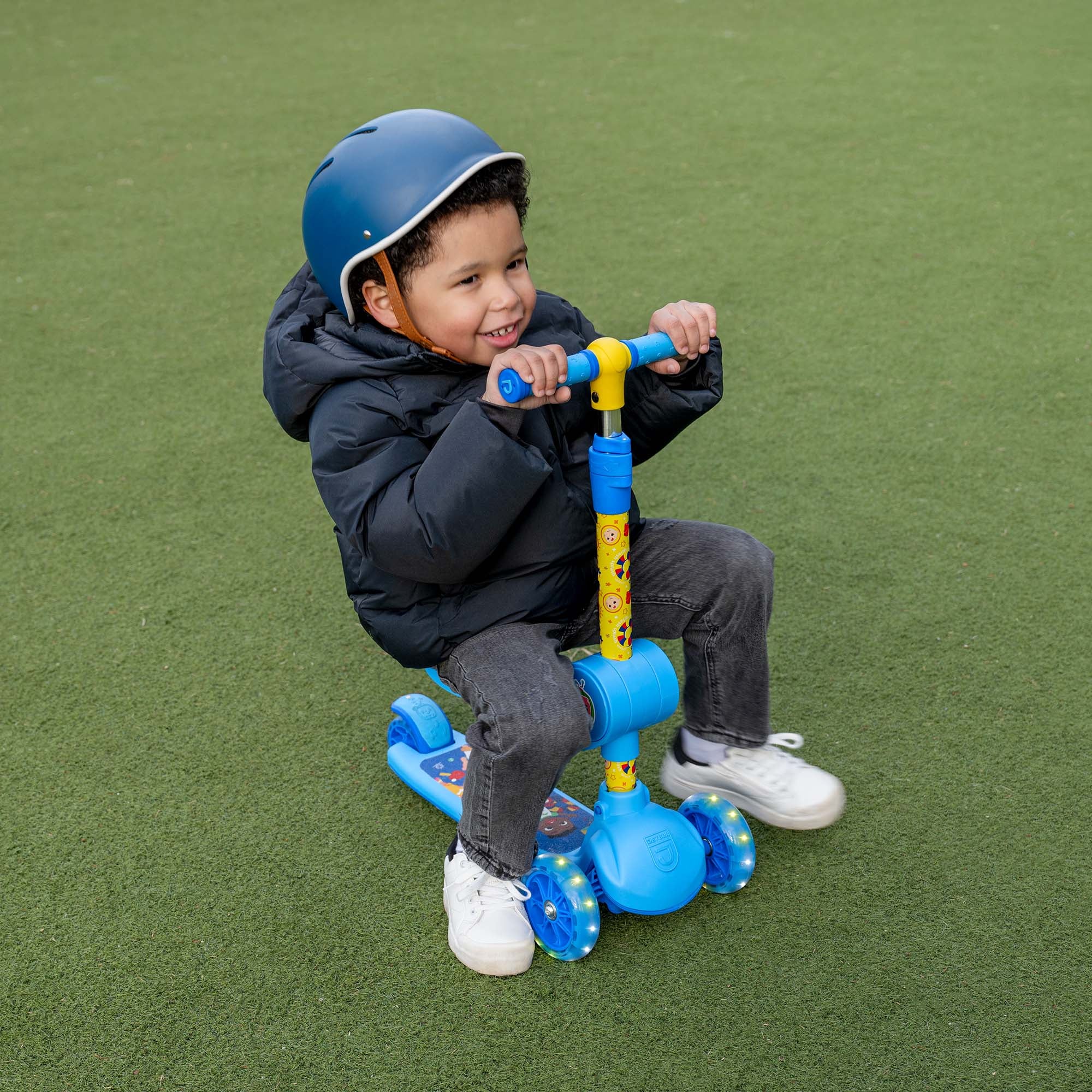 CoComelon 2-in-1 Kids Kick Scooter with Adjustable Handlebar - Lightweight Foldable Toddler Scooter for Boys & Girls Ages 2-5 Years - Perfect for Outdoor Play, Park Rides & Backyard Fun