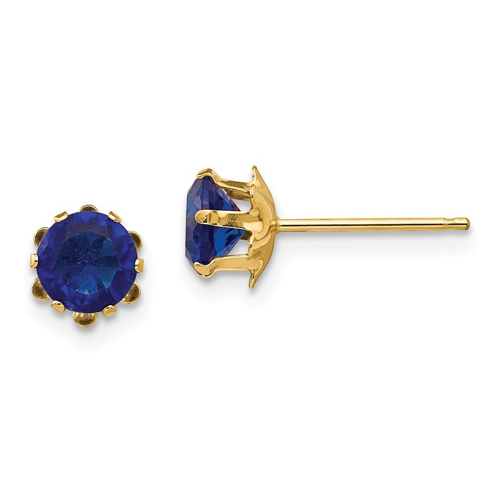 14K Gold Polished Post Earrings with 5mm Synthetic Sapphire - September Birthstone Jewelry (5x5mm) - Elegant Gift for Women, Perfect for Birthdays, Anniversaries & Special Occasions