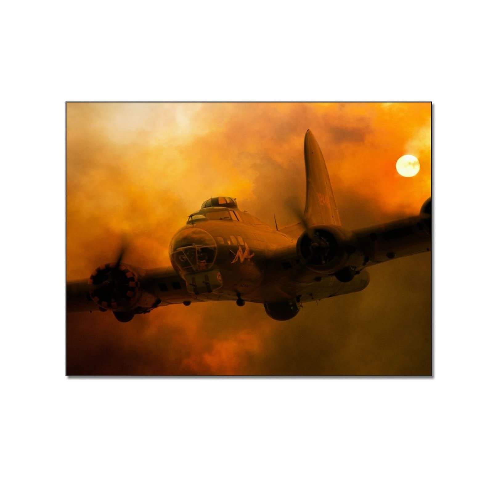 Vintage B-17 Bomber WWII Aircraft Canvas Wall Art Poster - 24x32 Inch Sunset Aviation Painting for Bedroom & Living Room Decor | Military History & Home Office Decoration