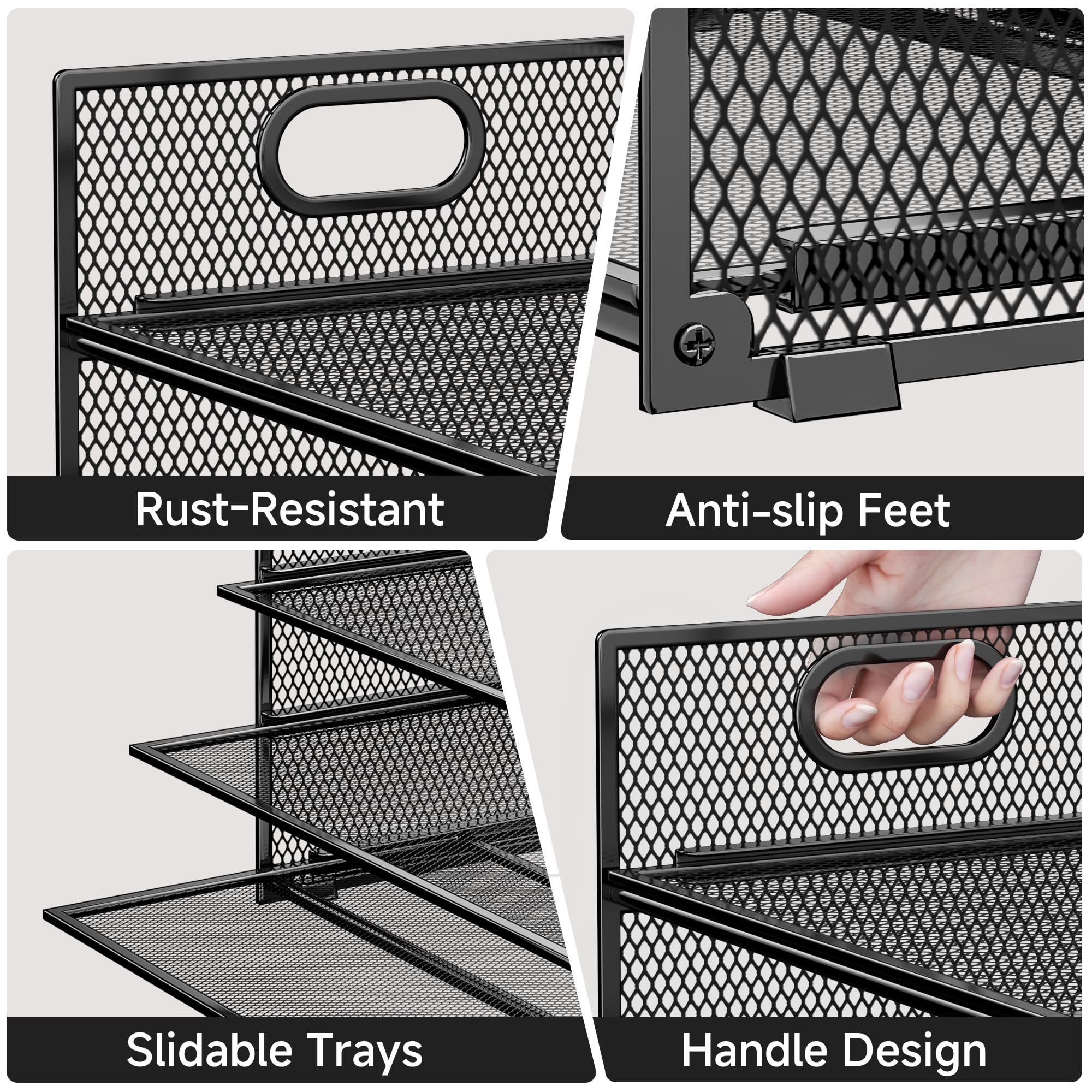 6-Tier Mesh Desk Organizer with Handle - Black for Office & Home Use