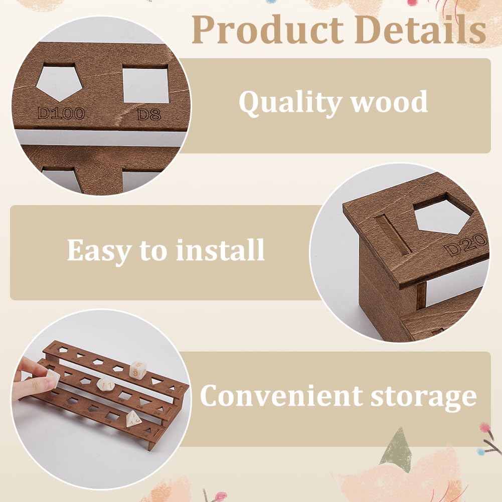 BENECREAT 3-Tier Wooden Dice Holder - Coconut Brown Display Rack for 21 Polyhedral Dice | D&D Game Accessories, RPG Collector Storage | Perfect for Tabletop Gaming, Dungeons & Dragons Sessions, and Dice Enthusiasts