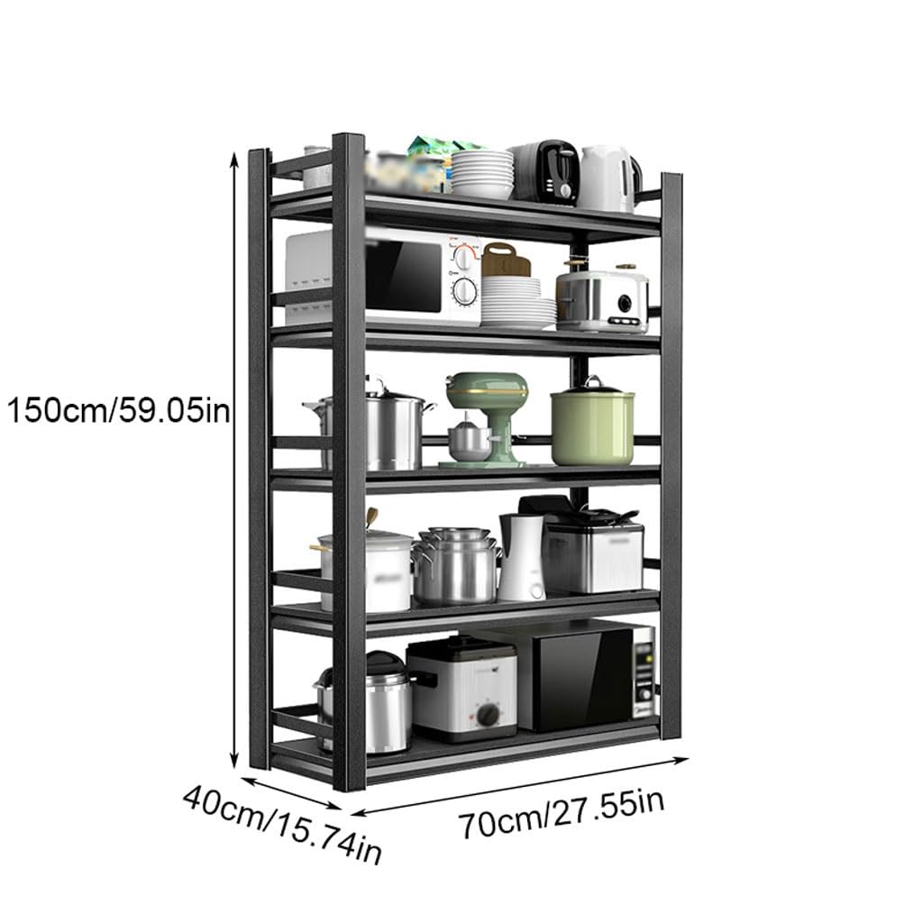 ENGENDER Heavy Duty Carbon Steel Kitchen Storage Rack - Floor Standing Fenced Organizer for Microwave Oven, Cookware & Pantry Items - Perfect for Small Kitchen, Balcony & Living Room Storage Solutions