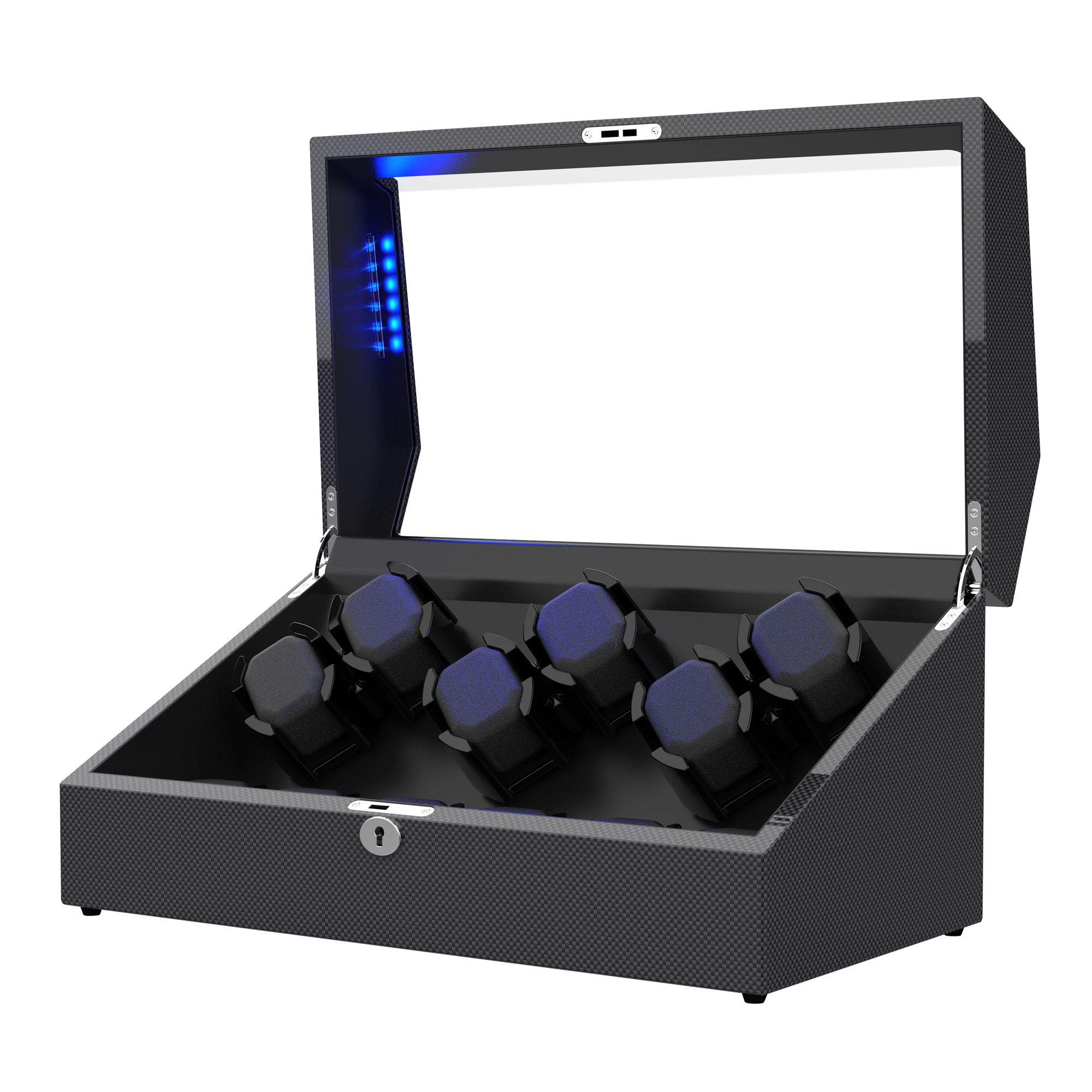 Premium 12 Automatic Watch Winder with Carbon Fiber Shell - Adjustable Watch Pillows, LED Lighting & 6 Extra Storage Slots | Perfect for Watch Collectors, Display Cases & Luxury Home Decor